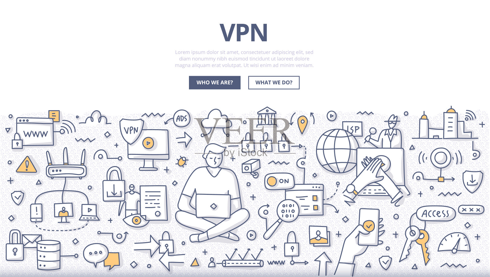 VPN涂鸦的概念插画图片素材
