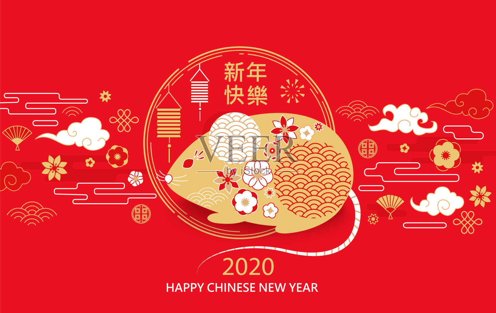 2020年中国新年贺卡。设计模板素材