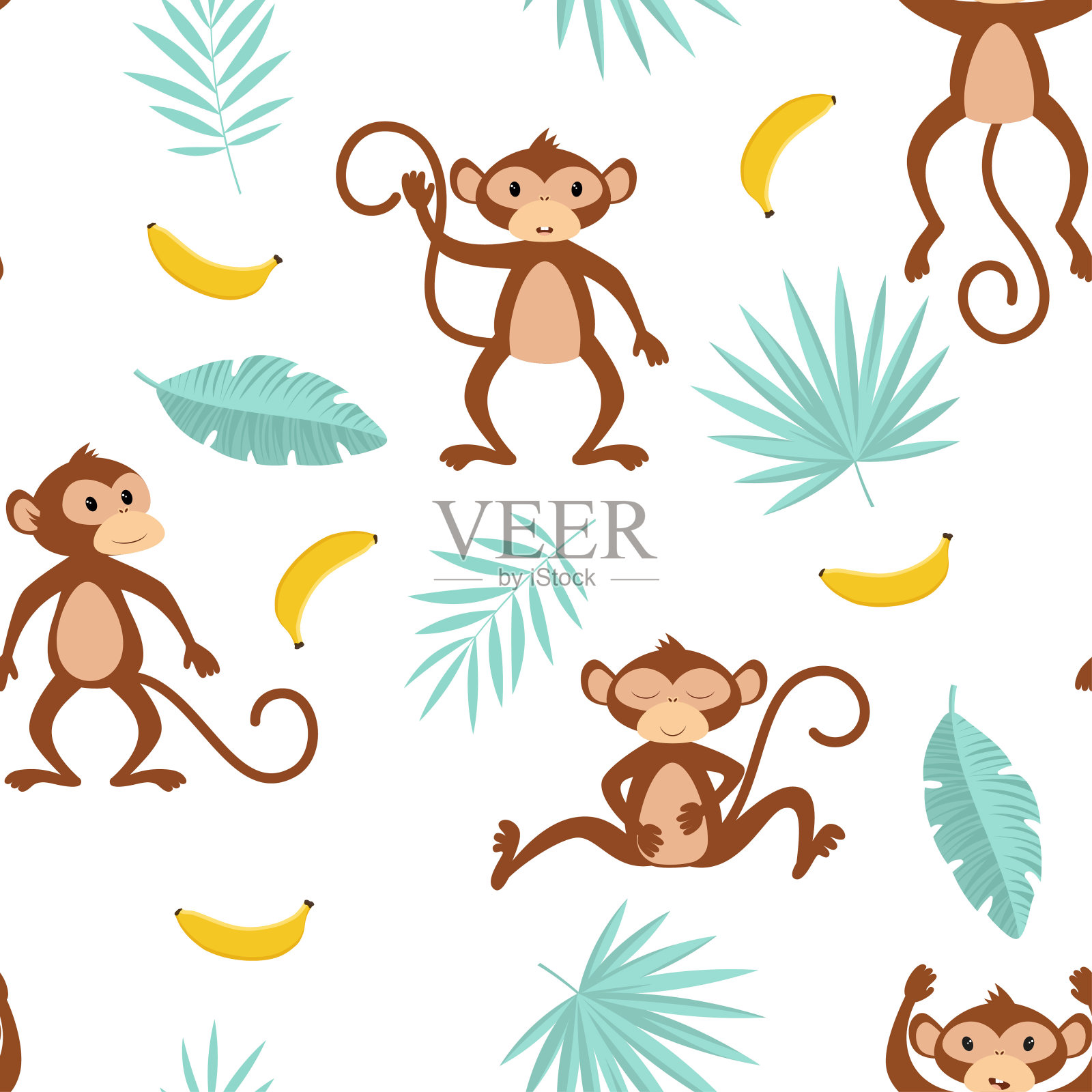 图案与猴子在白色的背景插画图片素材