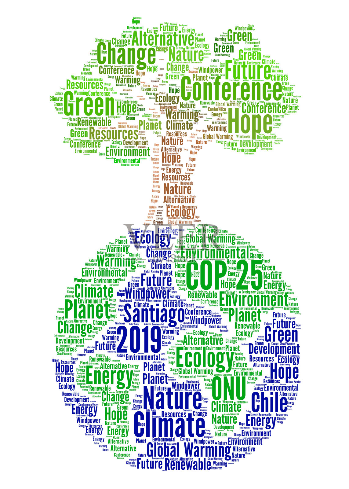 在智利圣地亚哥举行的COP 25会议的词云插画图片素材