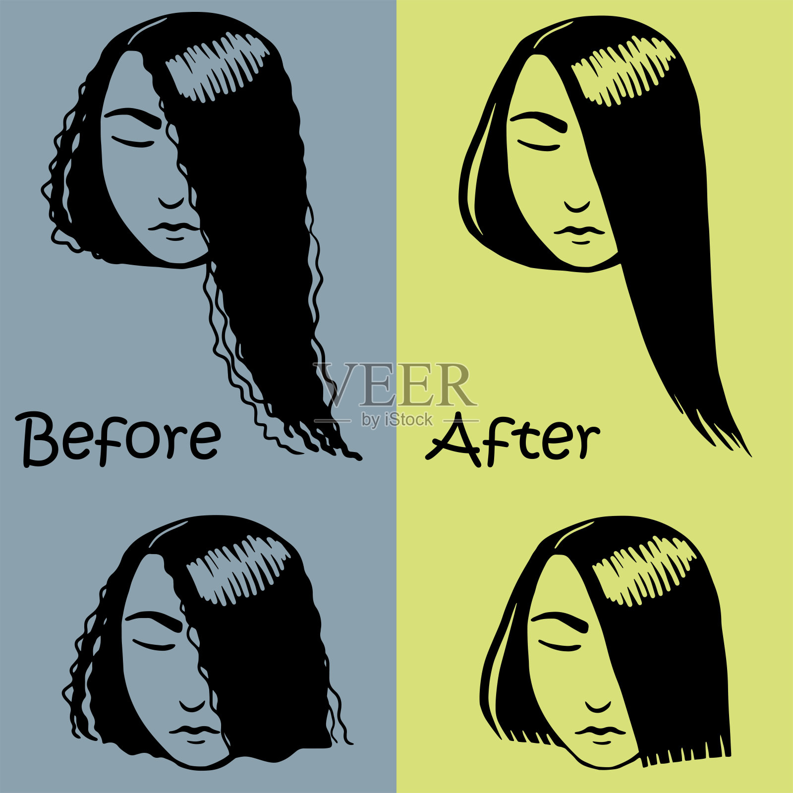 发型师治疗后的发型师前脸画图插画图片素材