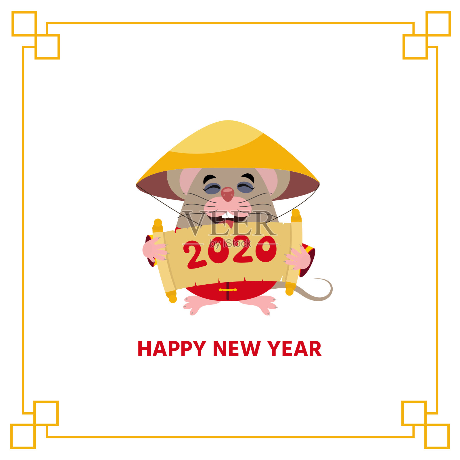 卡通可爱的小老鼠与传统的中国服装。插画图片素材