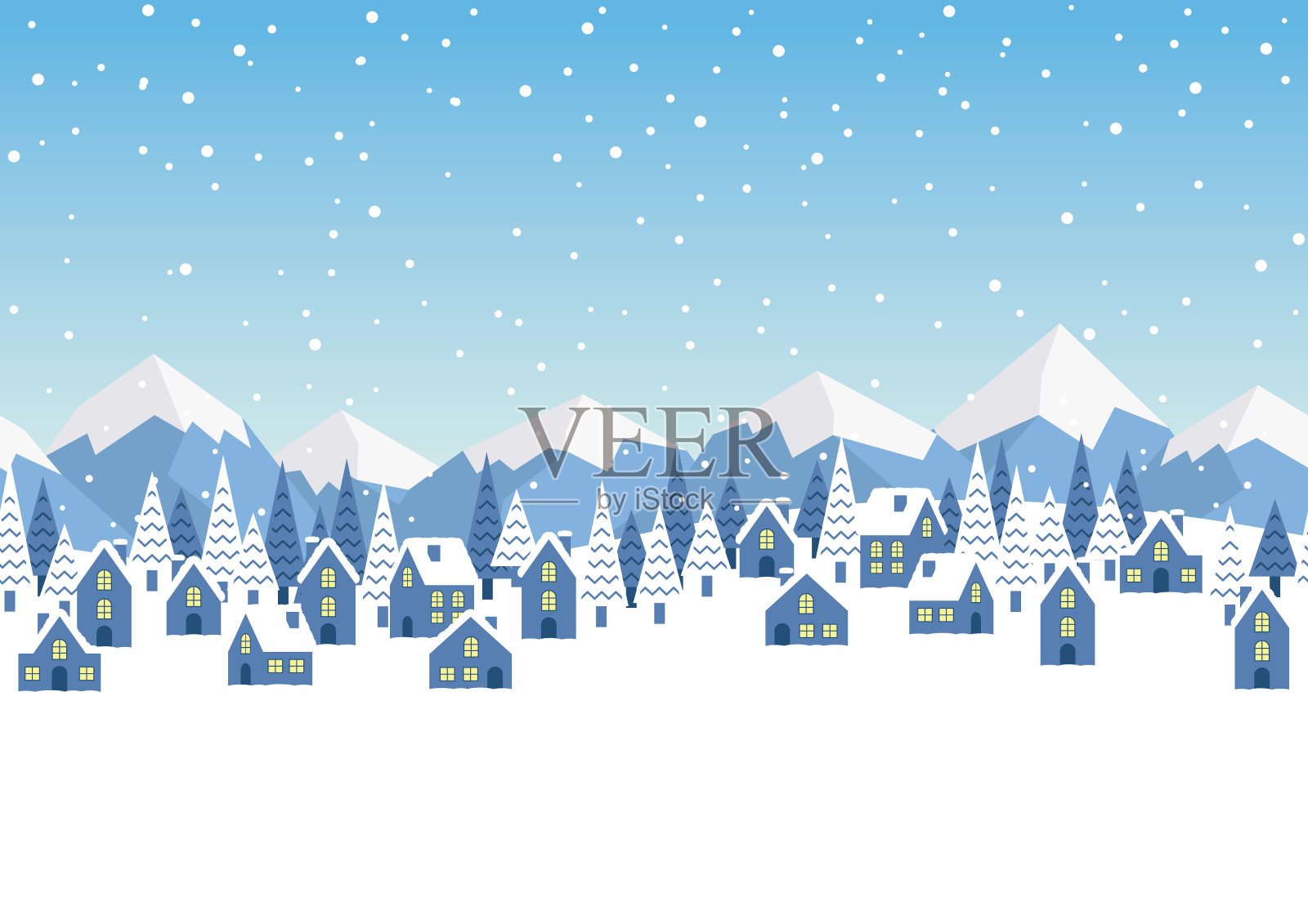 无缝矢量冬季城镇景观插图与文本空间。插画图片素材