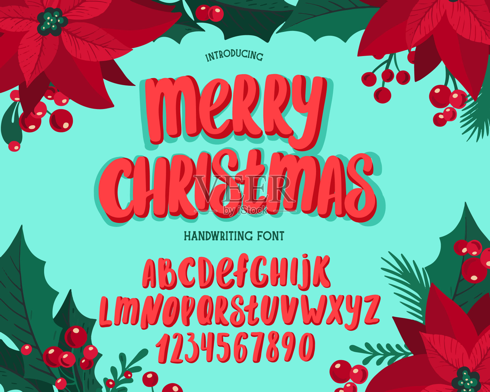 圣诞节的字体。假日排版字母与节日插图和季节祝愿。设计模板素材