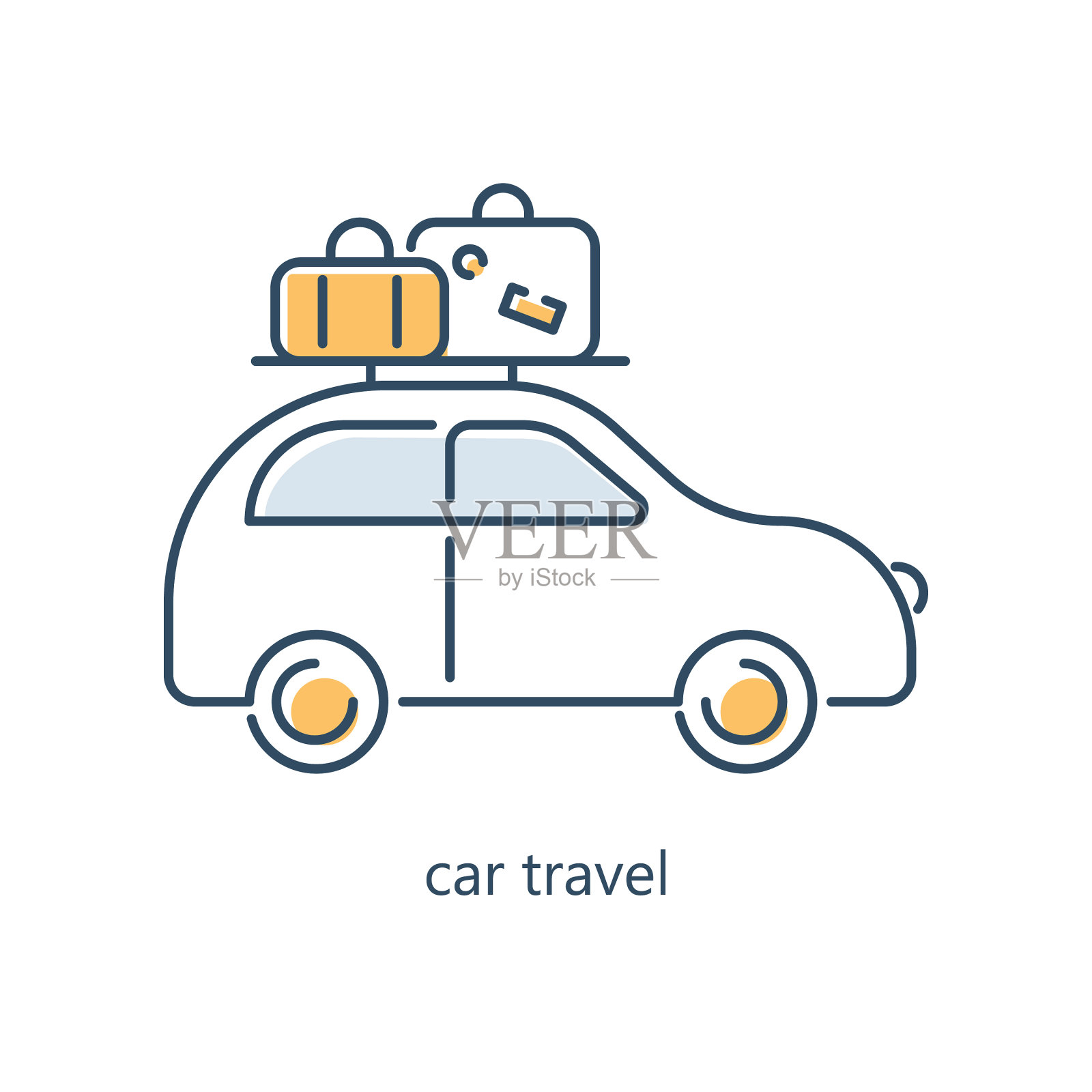 汽车旅行图标在时尚的平面轮廓风格。汽车，公路旅行标志为您的设计。插画图片素材
