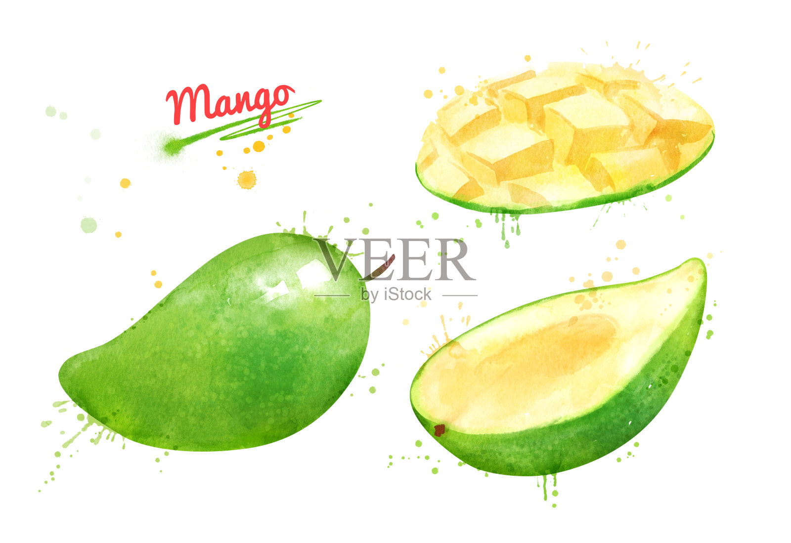 芒果水果的水彩画插画图片素材