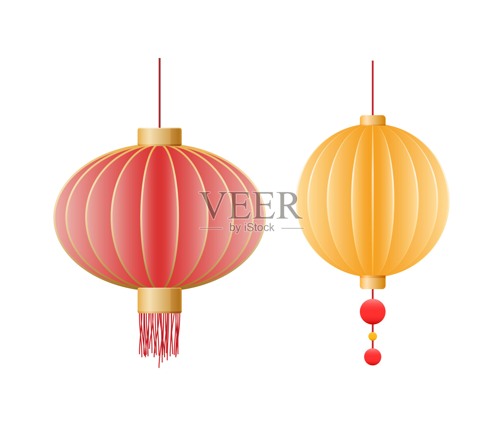 美丽喜庆的中国纸灯笼，装饰品，节日的风景。设计元素图片