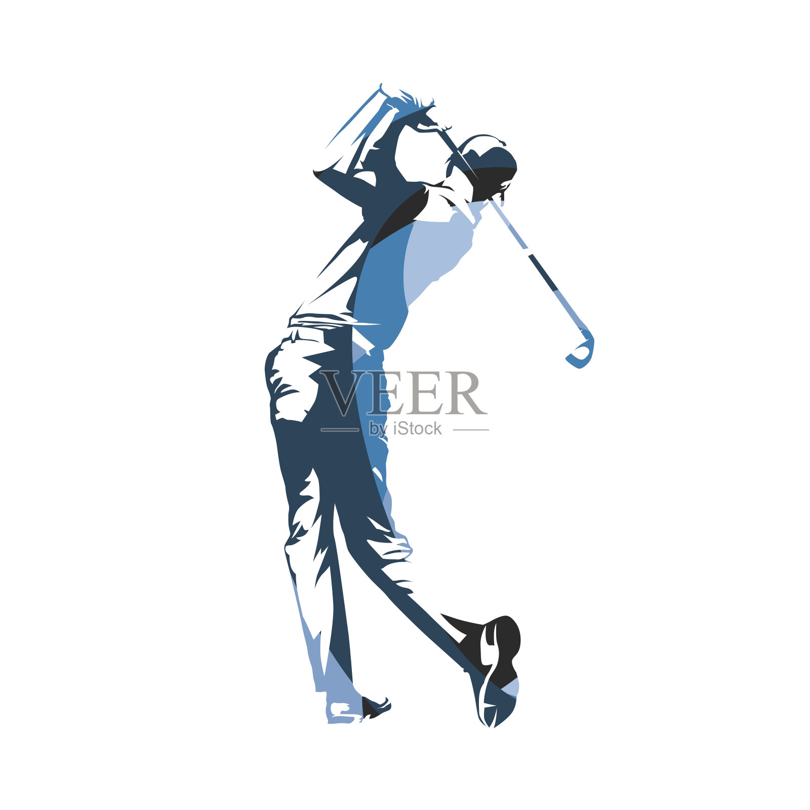 高尔夫球员，高尔夫挥杆，孤立矢量插图。一个人插画图片素材