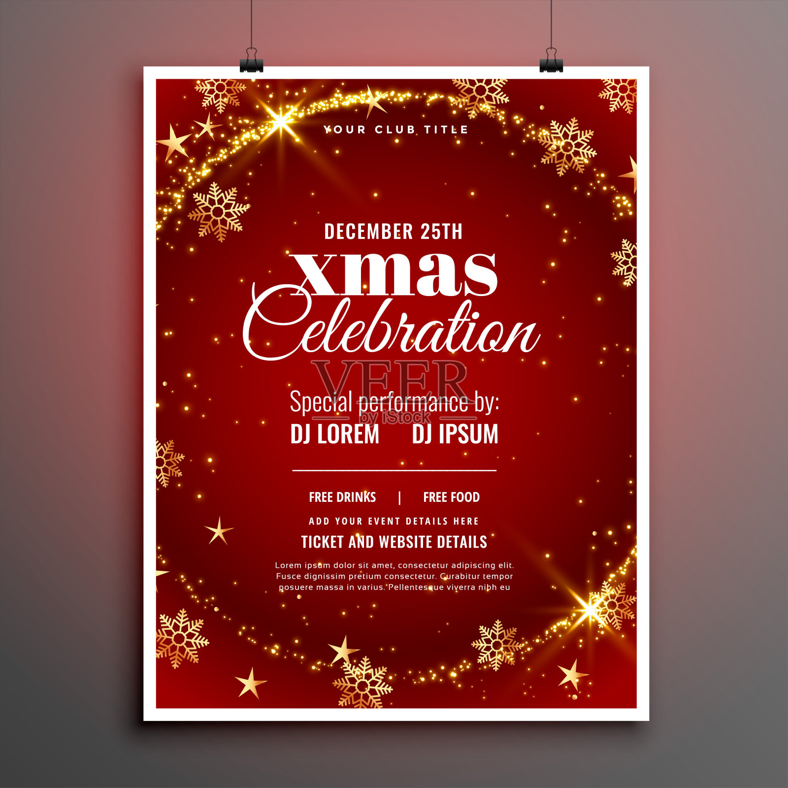 红色闪耀圣诞快乐传单海报模板设计设计模板素材