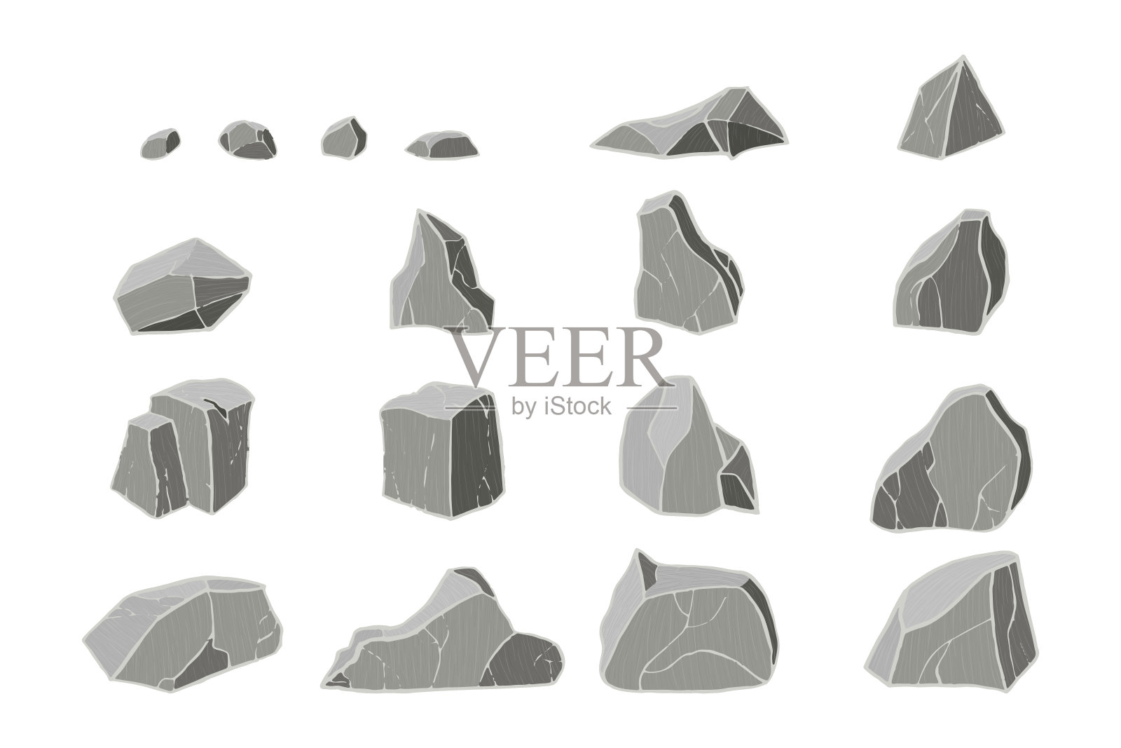 灰色现实的石头设置。设计元素图片