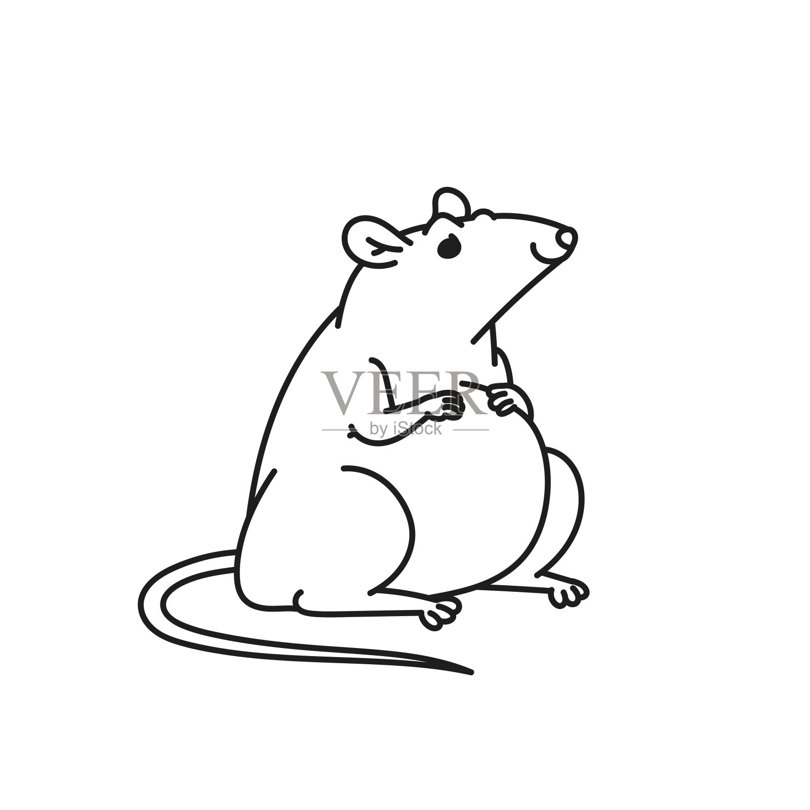 老鼠可爱的老鼠农历新年符号向量黑白轮廓卡通孤立的插图。插画图片素材
