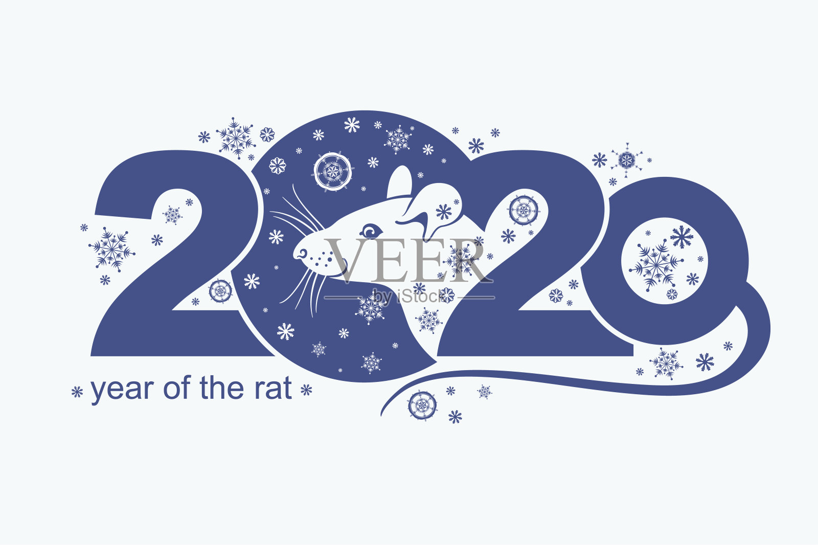 美丽的新年卡片与2020鼠的象征。中国2020年的金属鼠。插画图片素材