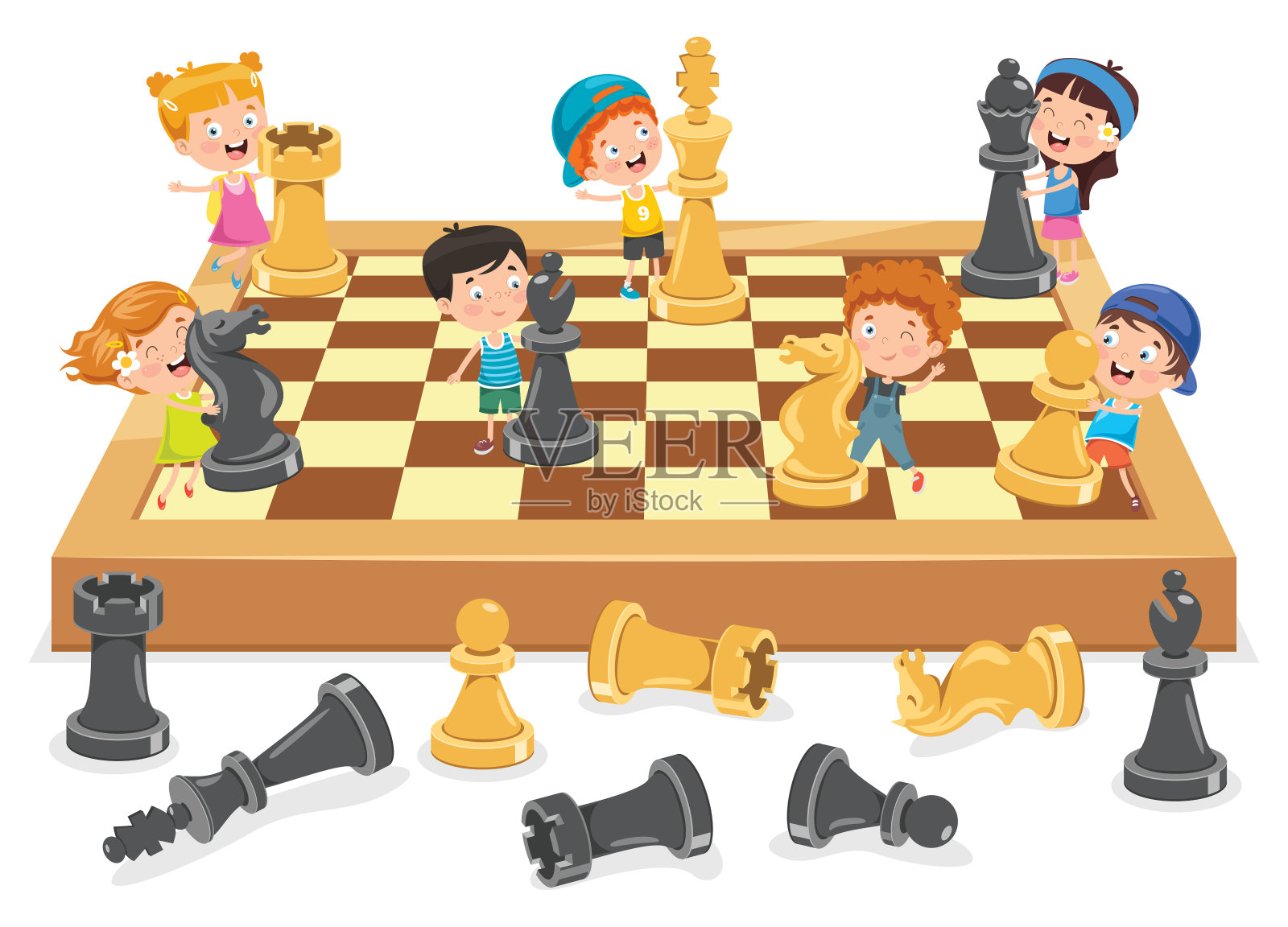 卡通人物下棋游戏设计元素图片
