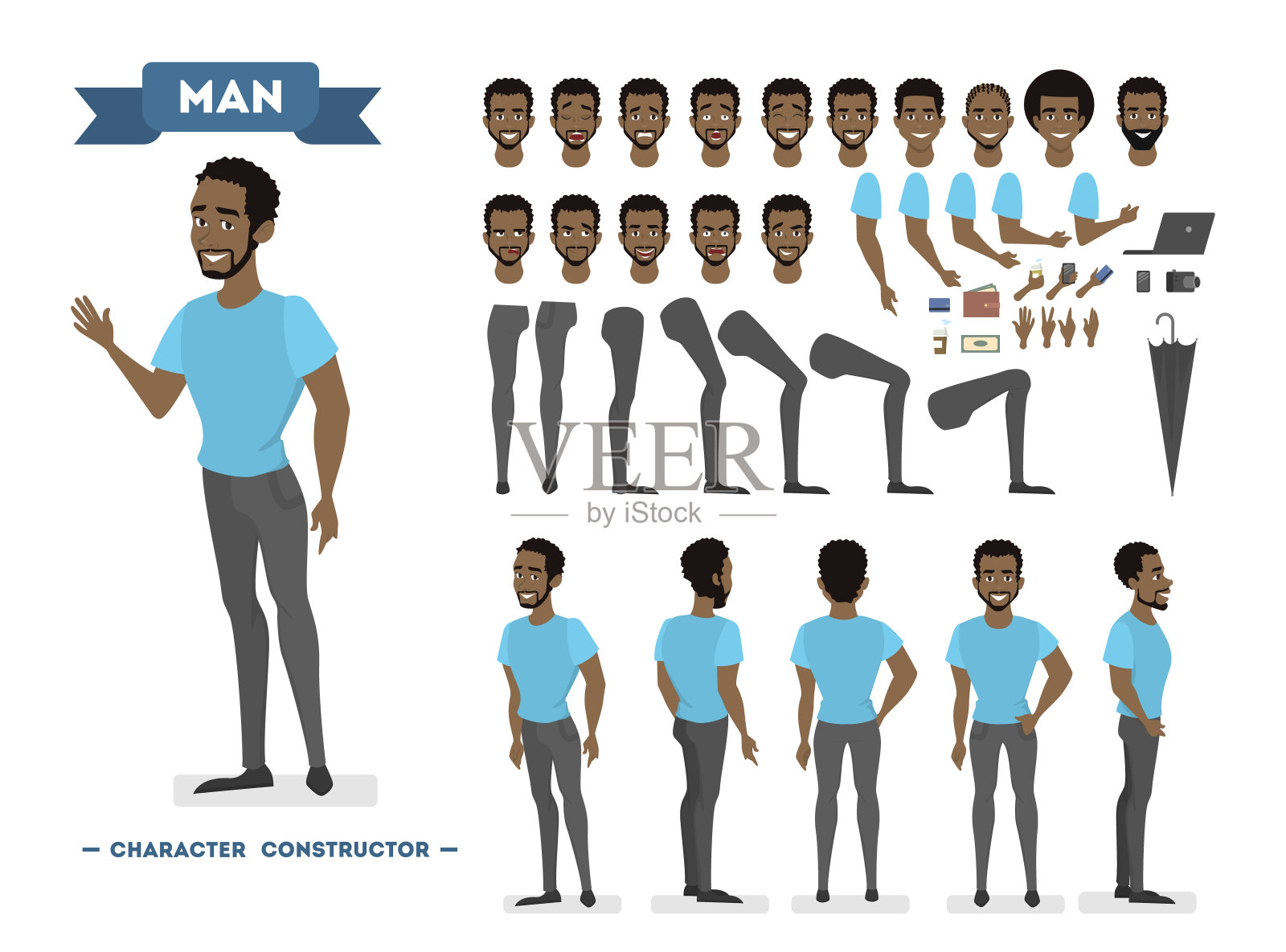 非裔美国人角色设置动画与各种观点插画图片素材