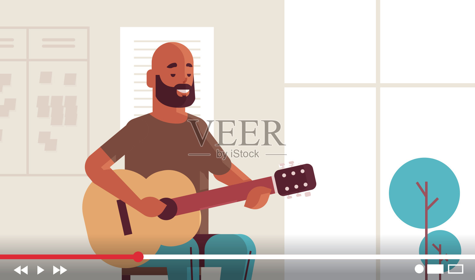 音乐博主录制在线视频流为短视频男非洲裔美国短视频博主演奏吉他博客概念肖像水平插画图片素材