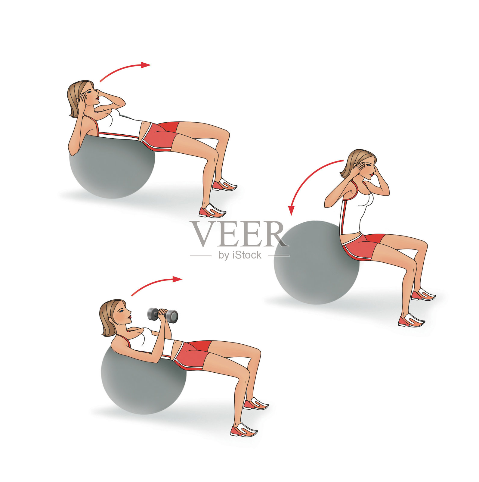 腹部运动与健身球，孤立在一个白色背景设计元素图片