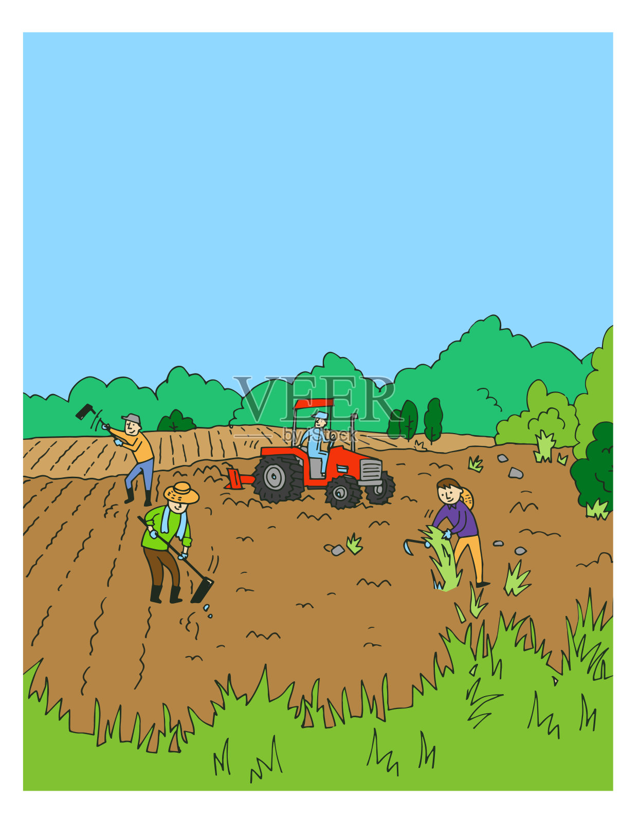 农民们在荒地上耕作设计元素图片