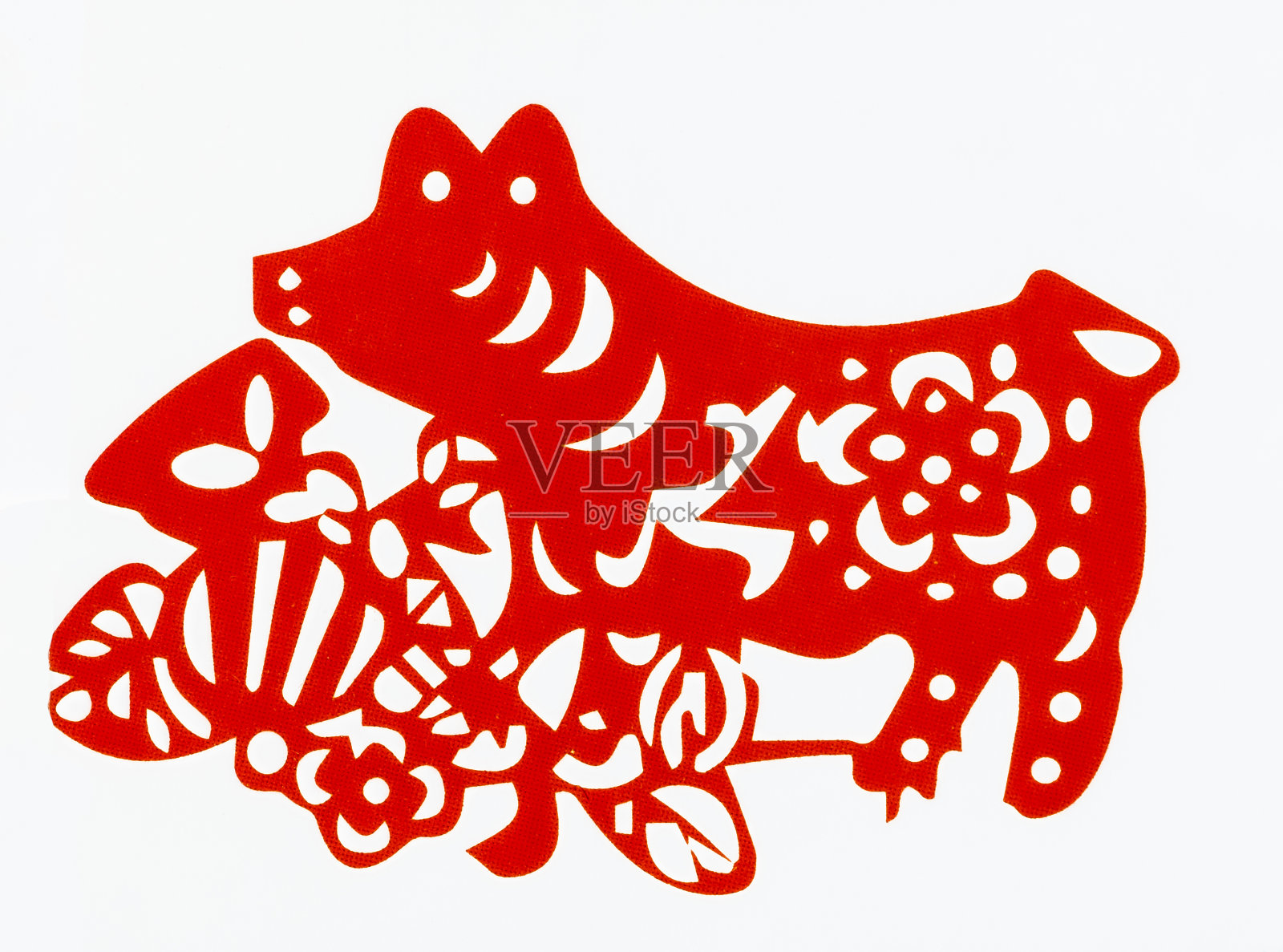 中国传统剪纸，十二生肖。农历新年，猪年。中国传统的动物猪剪纸艺术图案。猪剪纸，过年。照片摄影图片