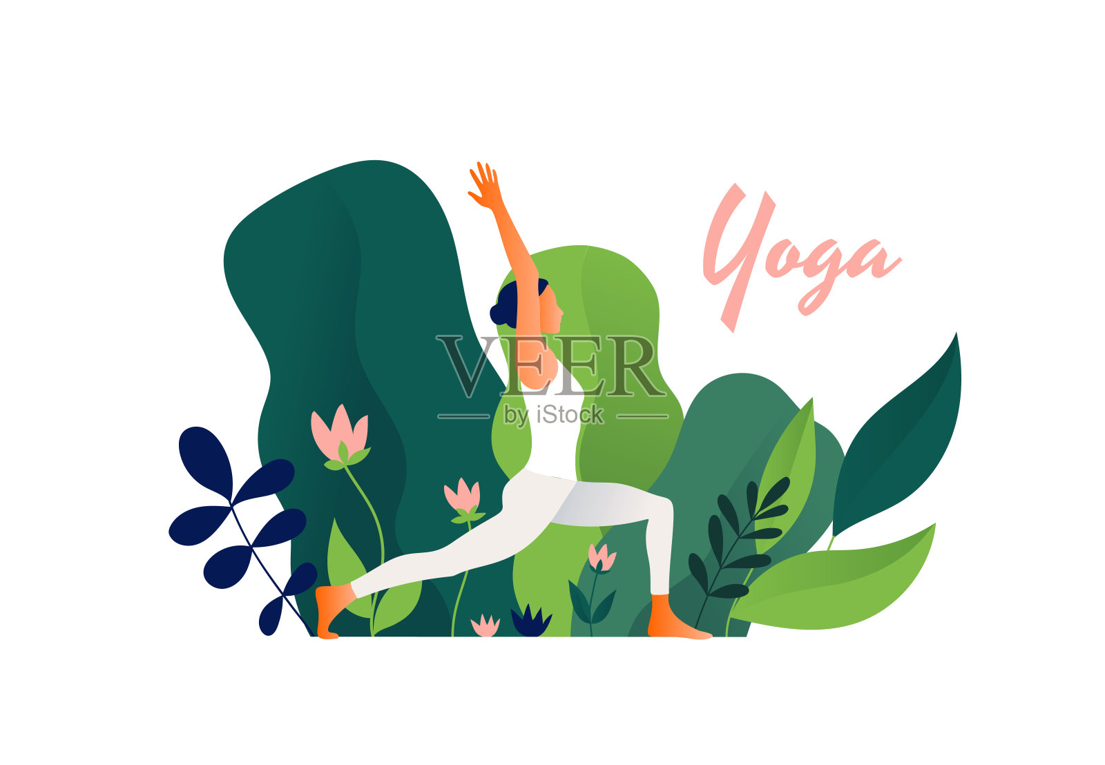 女人练瑜伽，做瑜伽姿势。国际瑜伽的一天。插画图片素材