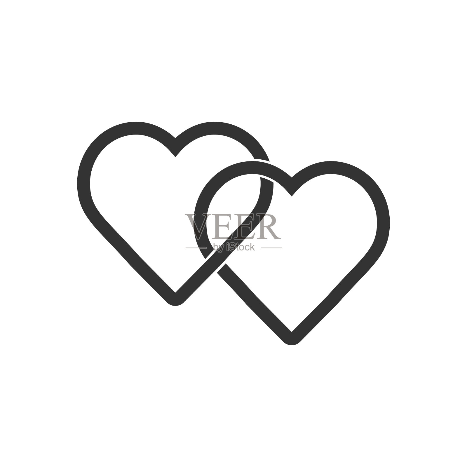 两颗心线图标-向量简单的心符号或爱情符号。线性标志元素的婚礼图标素材