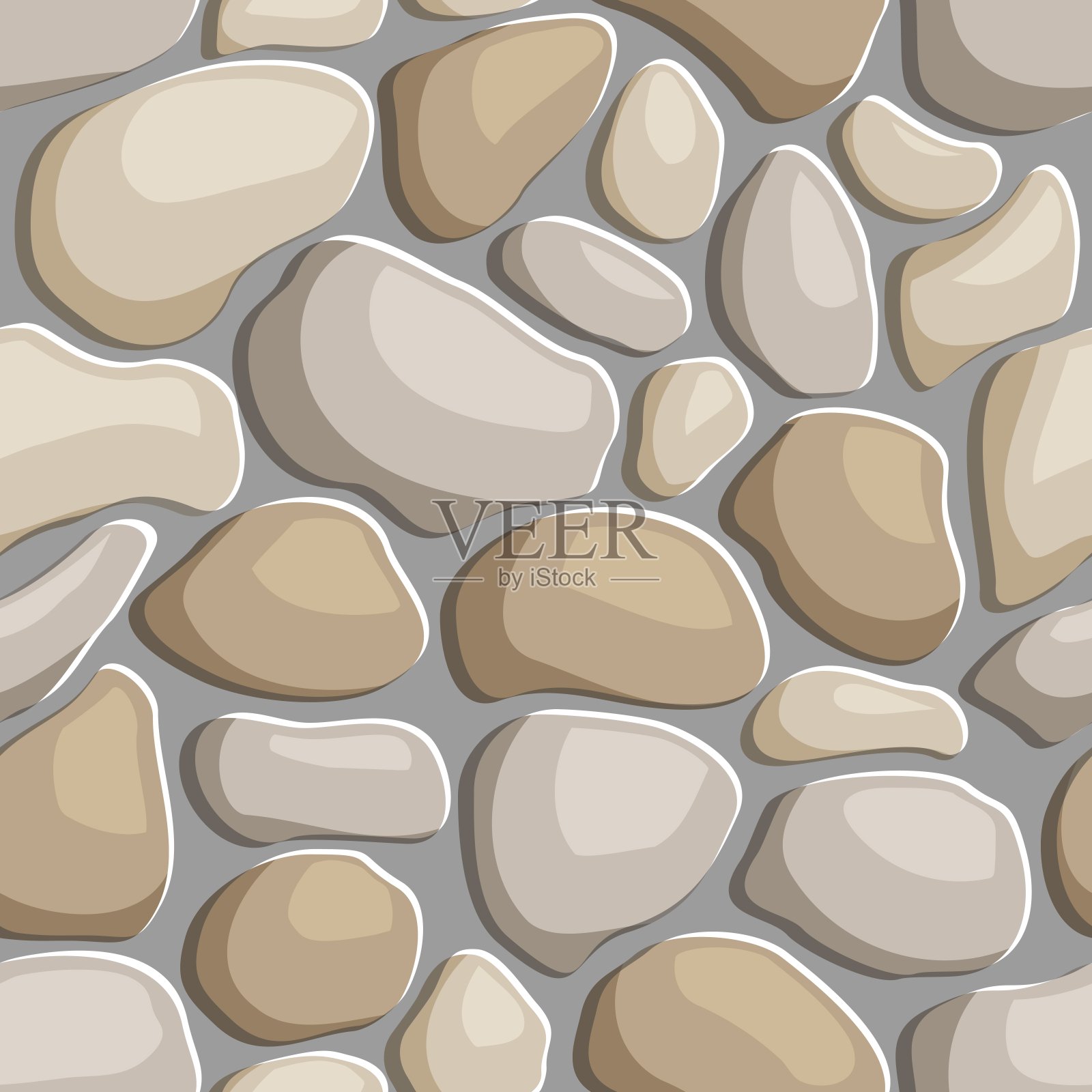 无缝卵石质地的石材铺装。重复图案的海光滑的岩石背景插画图片素材