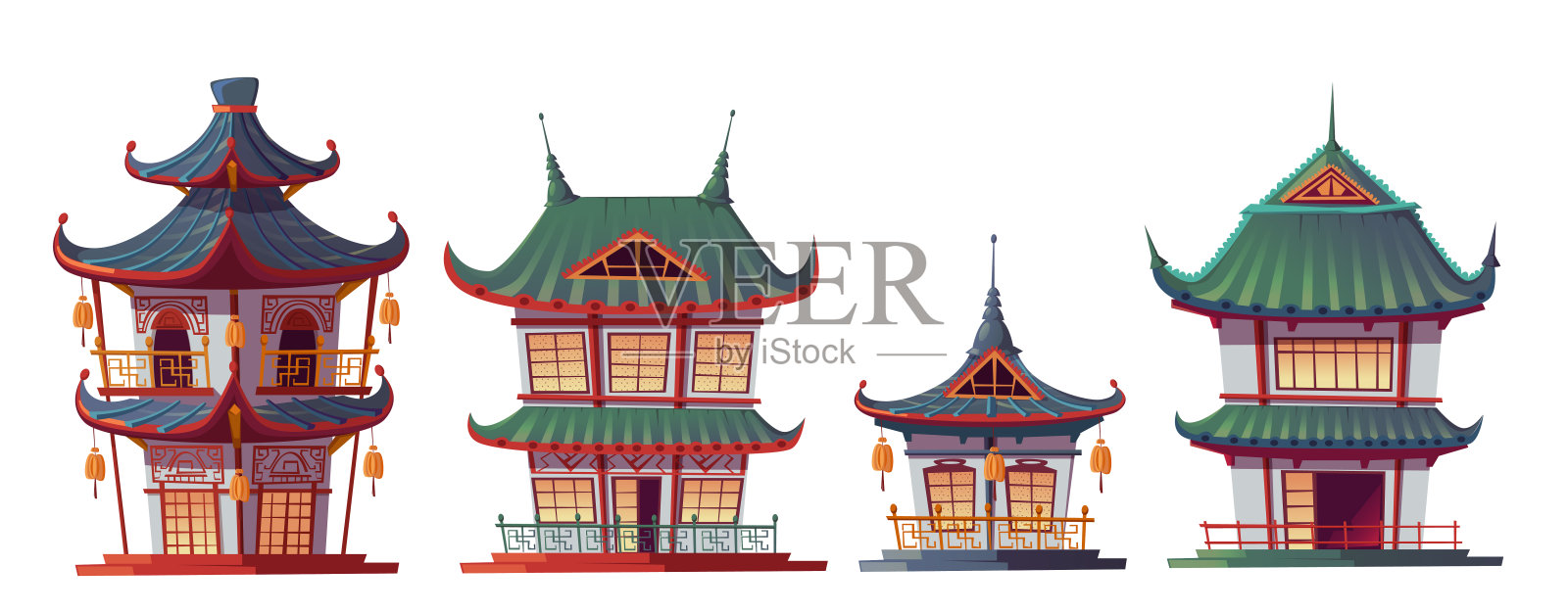 中国传统房屋建筑的卡通设计元素图片