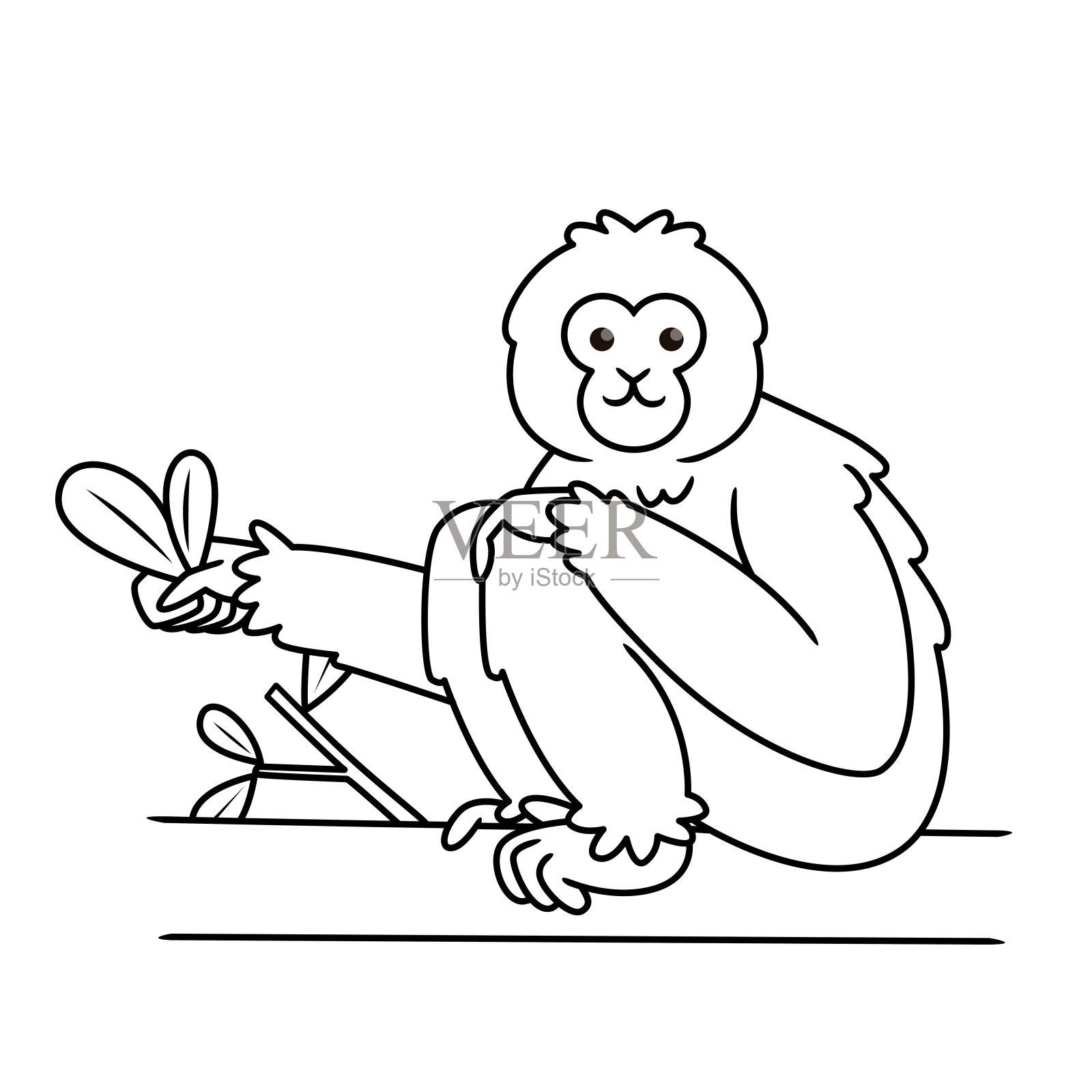 矢量插图的长臂猿孤立在白色背景。儿童涂色书。插画图片素材