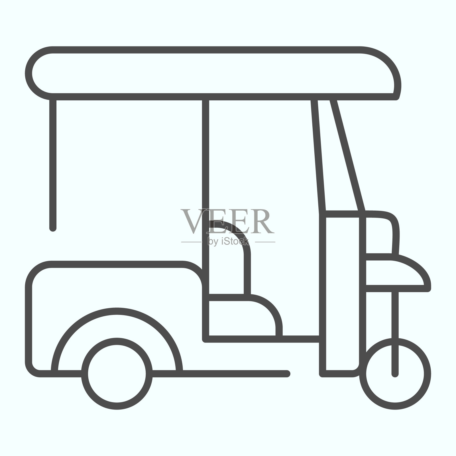 高尔夫球车细线图标。高尔夫球车矢量插图孤立在白色。电动高尔夫车外形风格设计，专为网页和应用设计。Eps 10。插画图片素材