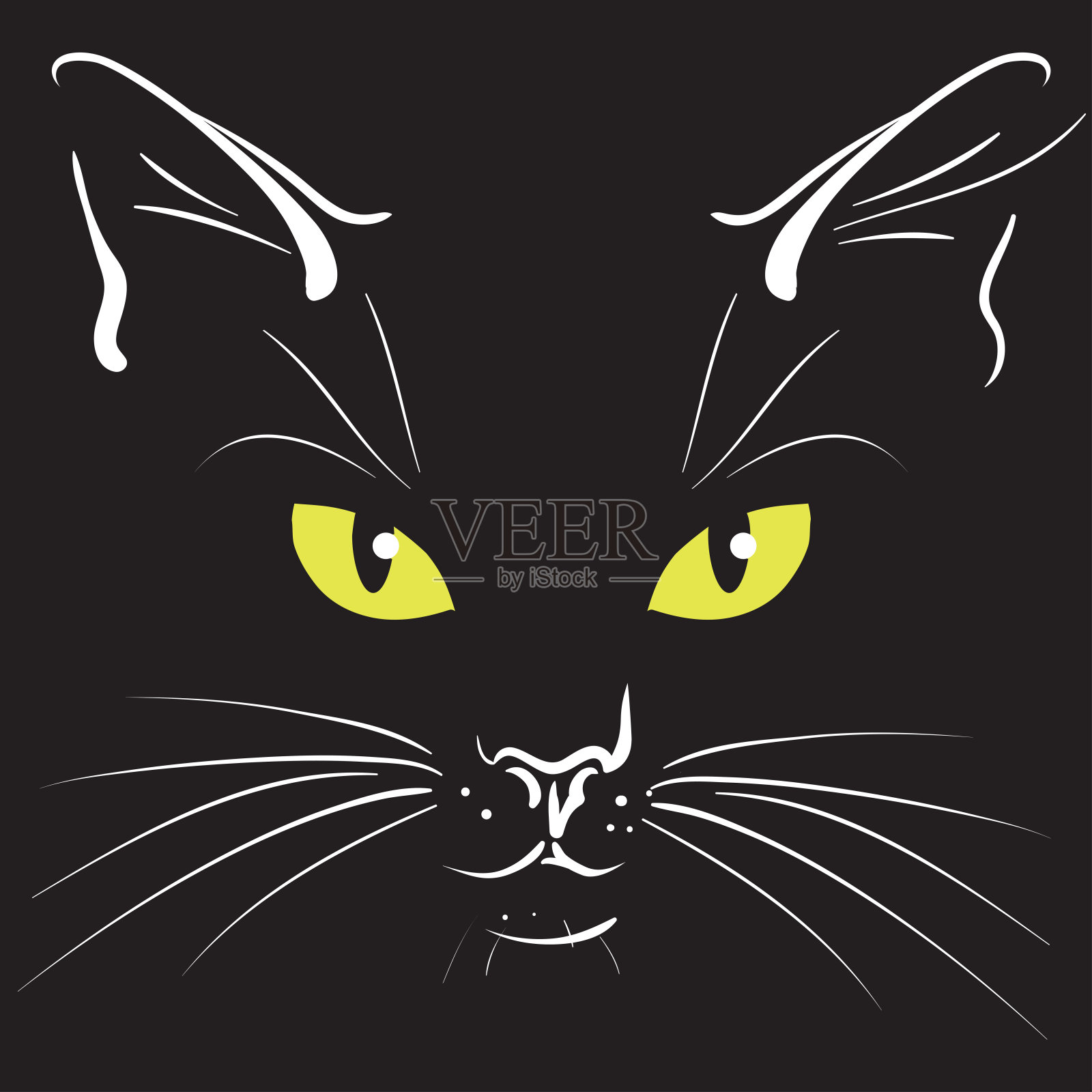 黄色的猫的眼睛背景是黑色的插画图片素材