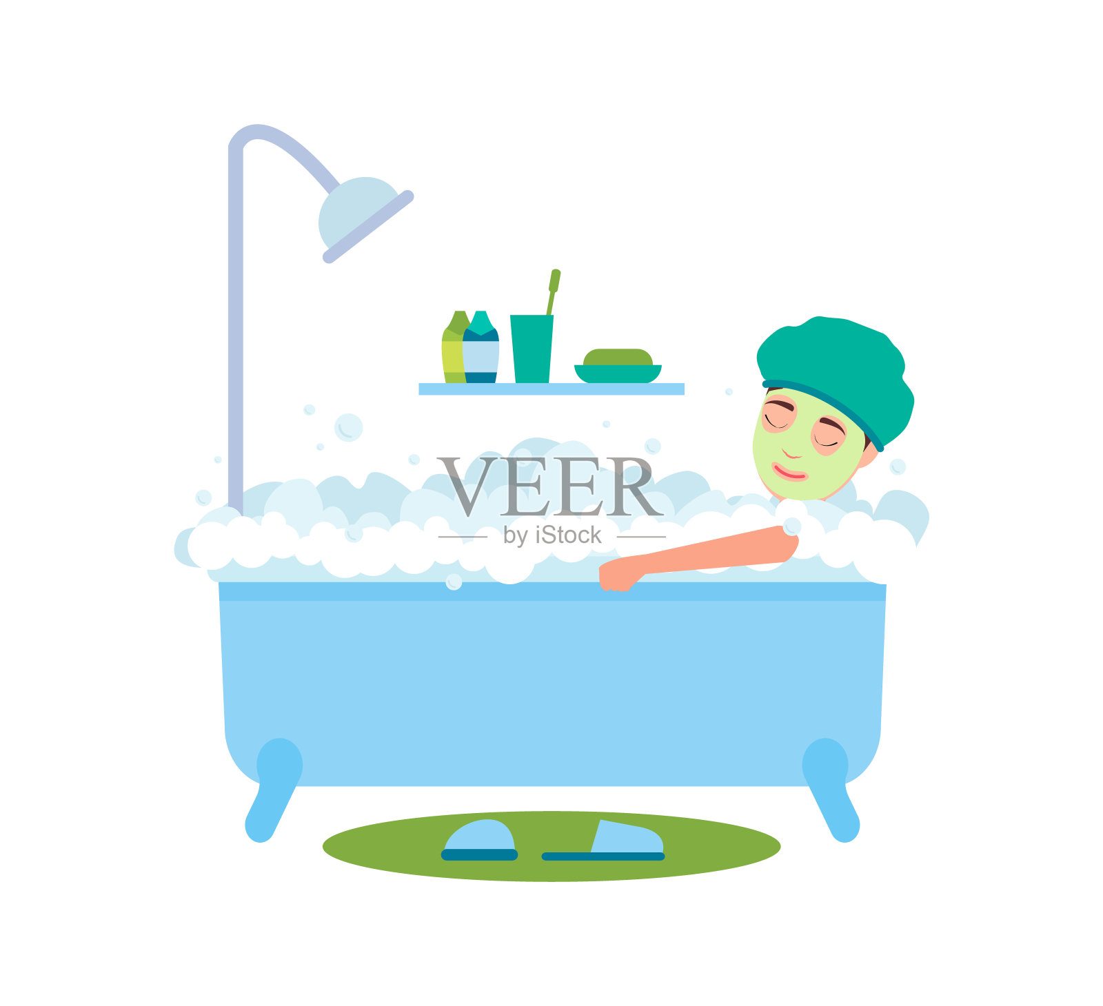女人洗澡和放松矢量插图插画图片素材