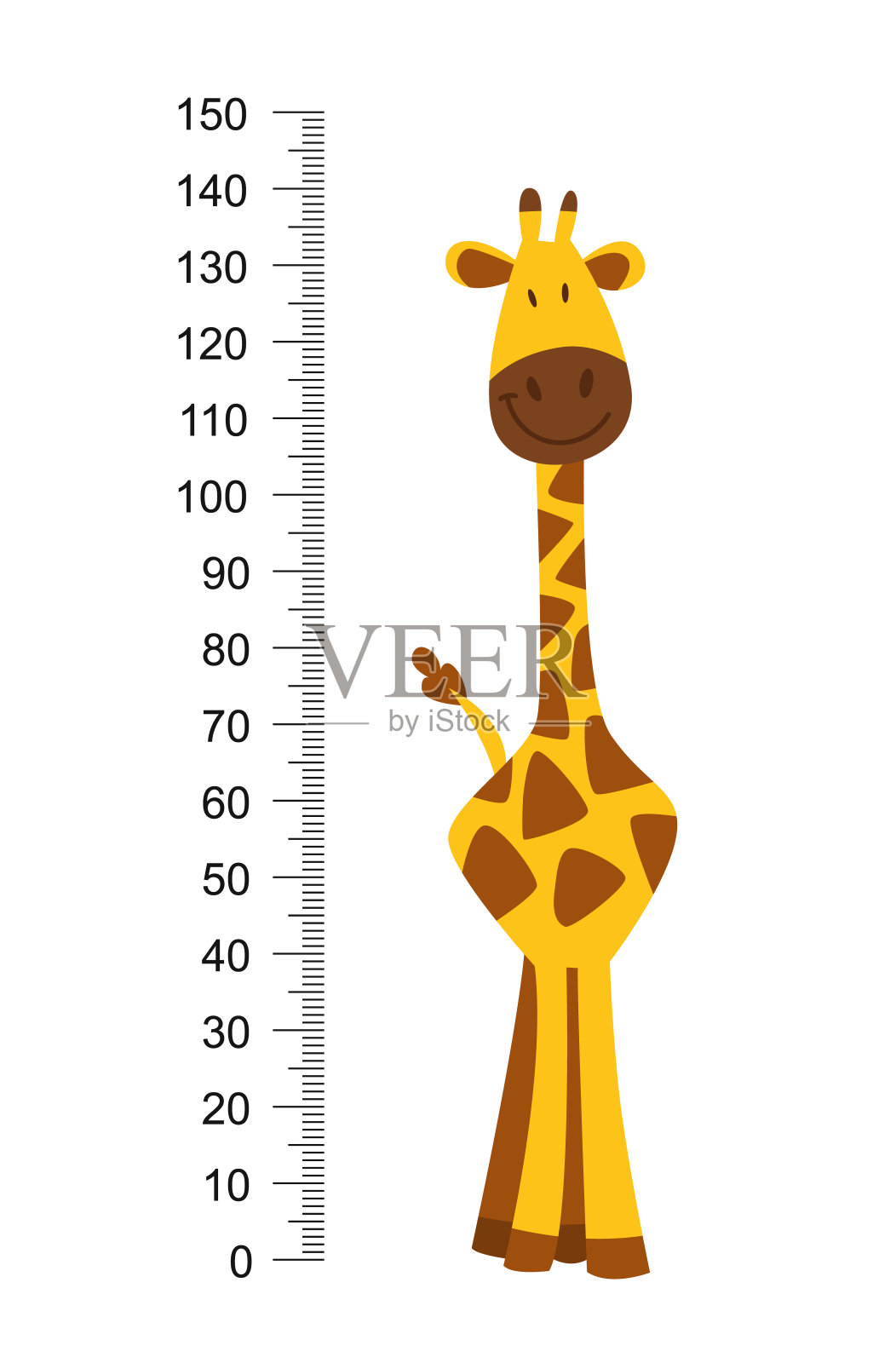 快乐有趣的长脖子长颈鹿。高度一米或贴墙米或贴墙米从0到150厘米以测量增长。儿童矢量图设计元素图片