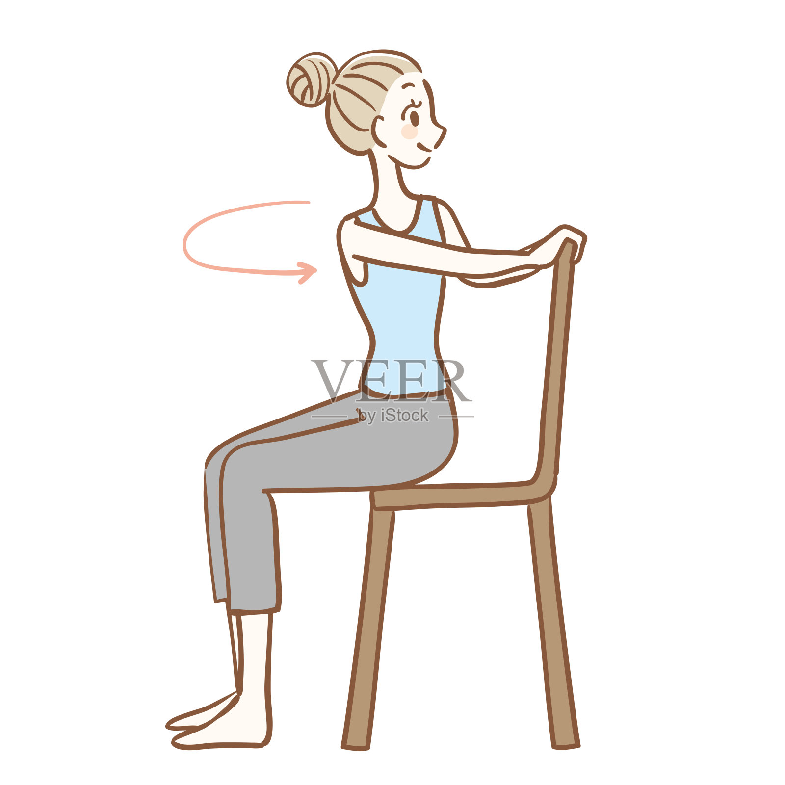 坐在椅子上做伸展运动插画图片素材