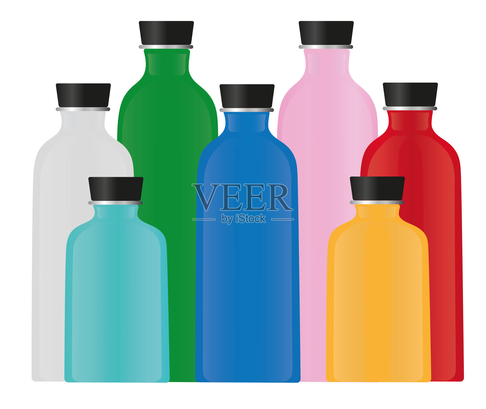 不同颜色的水瓶插画图片素材