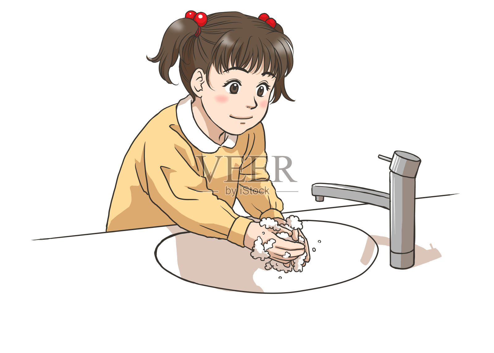 一个小女孩正在洗手插画图片素材