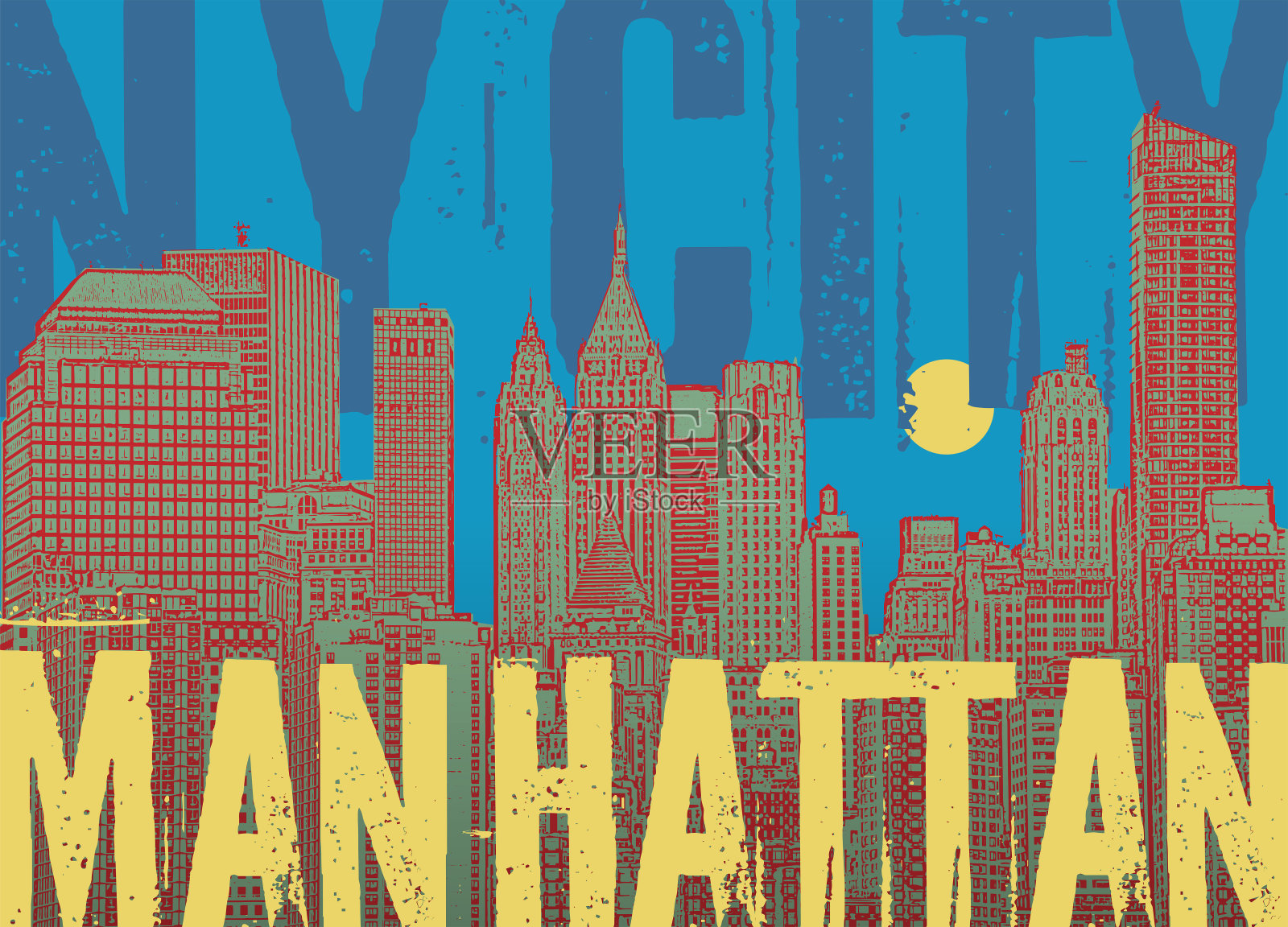 曼哈顿，纽约，平面设计剪影插图插画图片素材