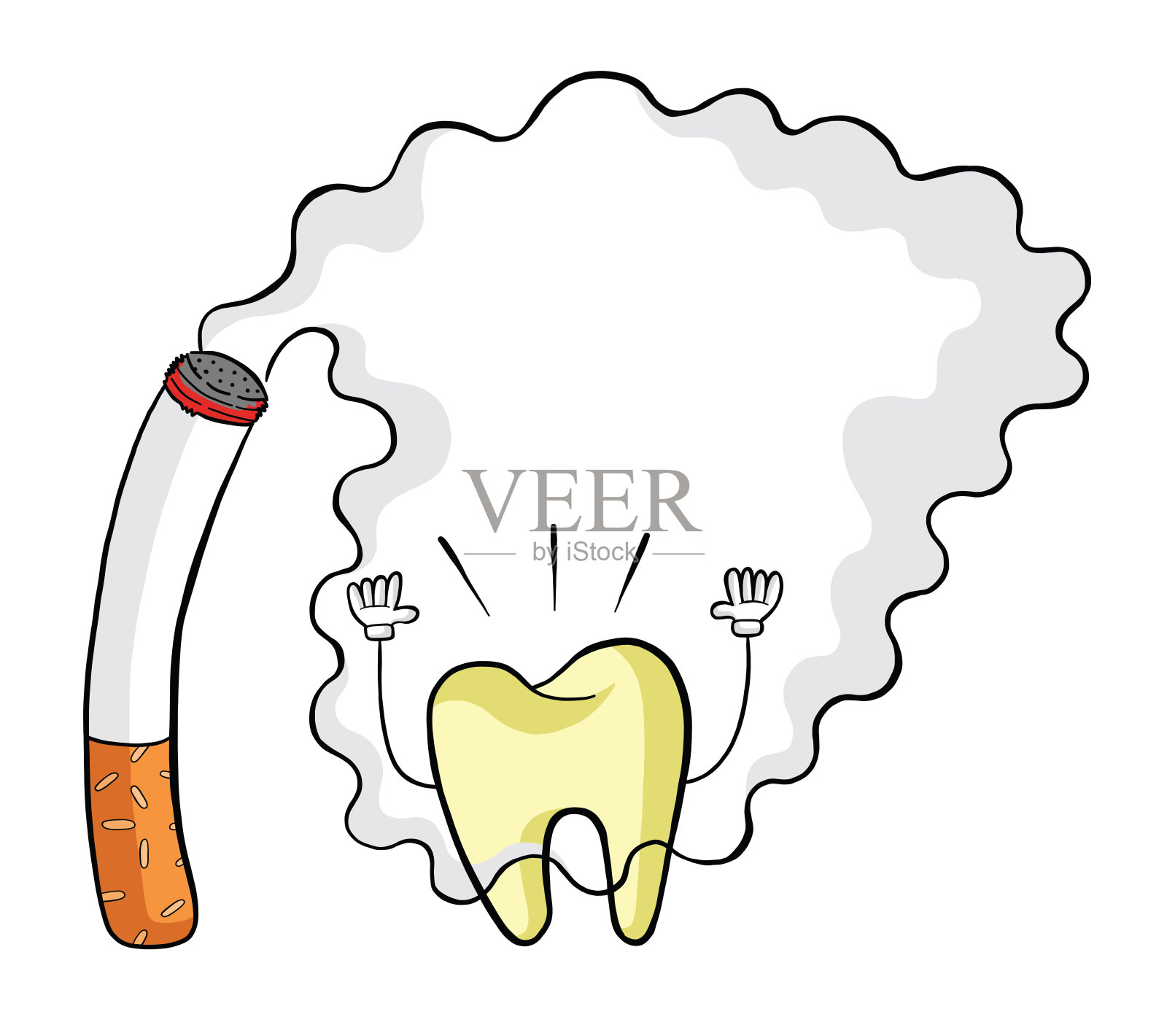 香烟，烟雾和发黄的牙齿矢量插图。设计元素图片