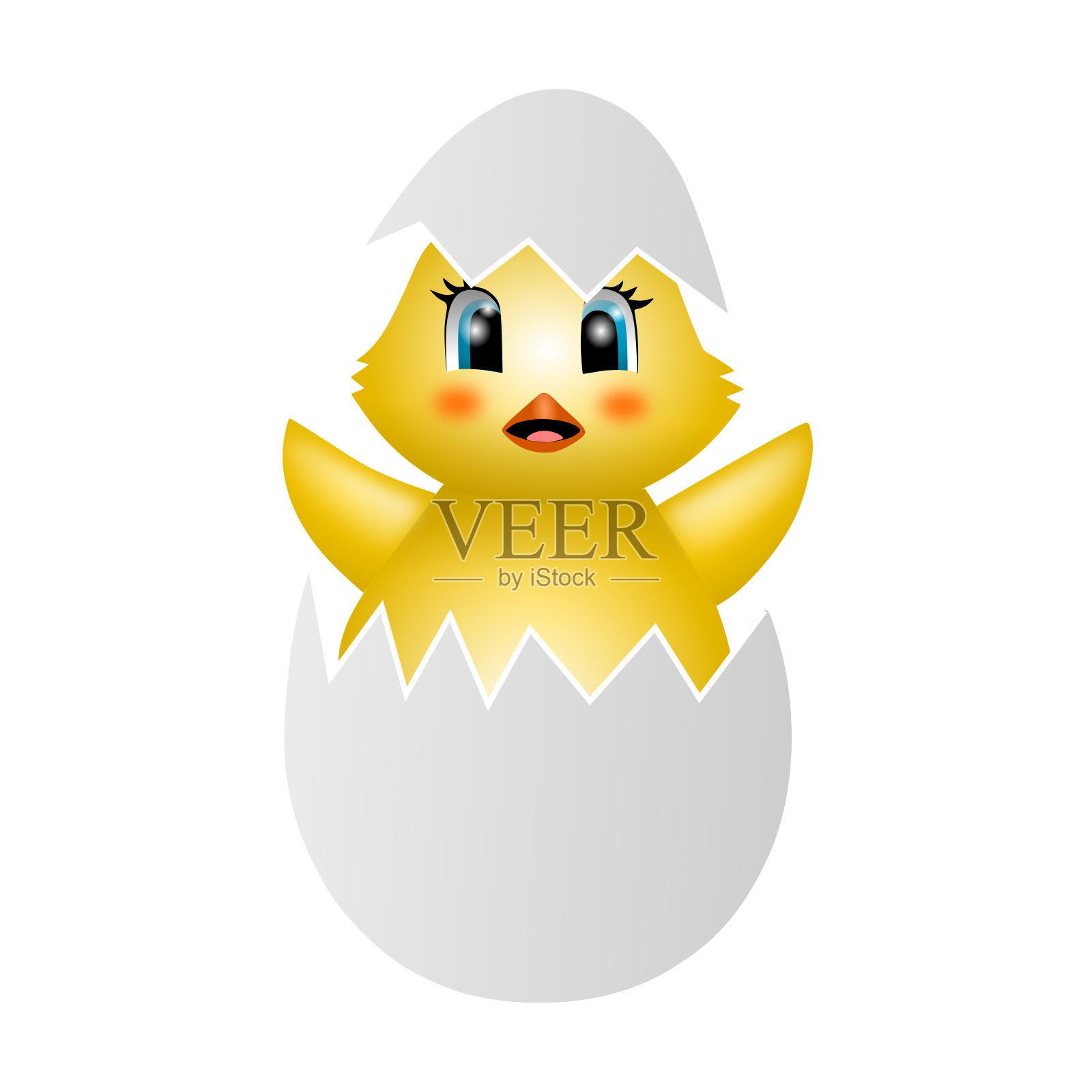 可爱的小鸡在孵蛋。有趣的复活节插图插画图片素材