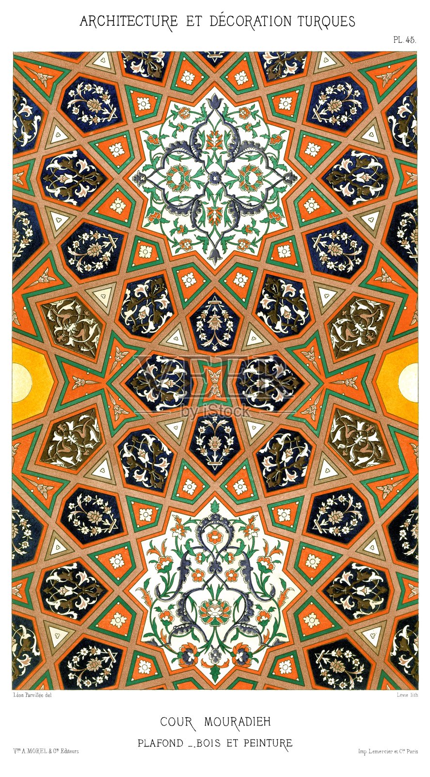 土耳其，布尔萨，Muradieh庭院，天花板，木材和油漆，由土耳其装饰1874插画图片素材