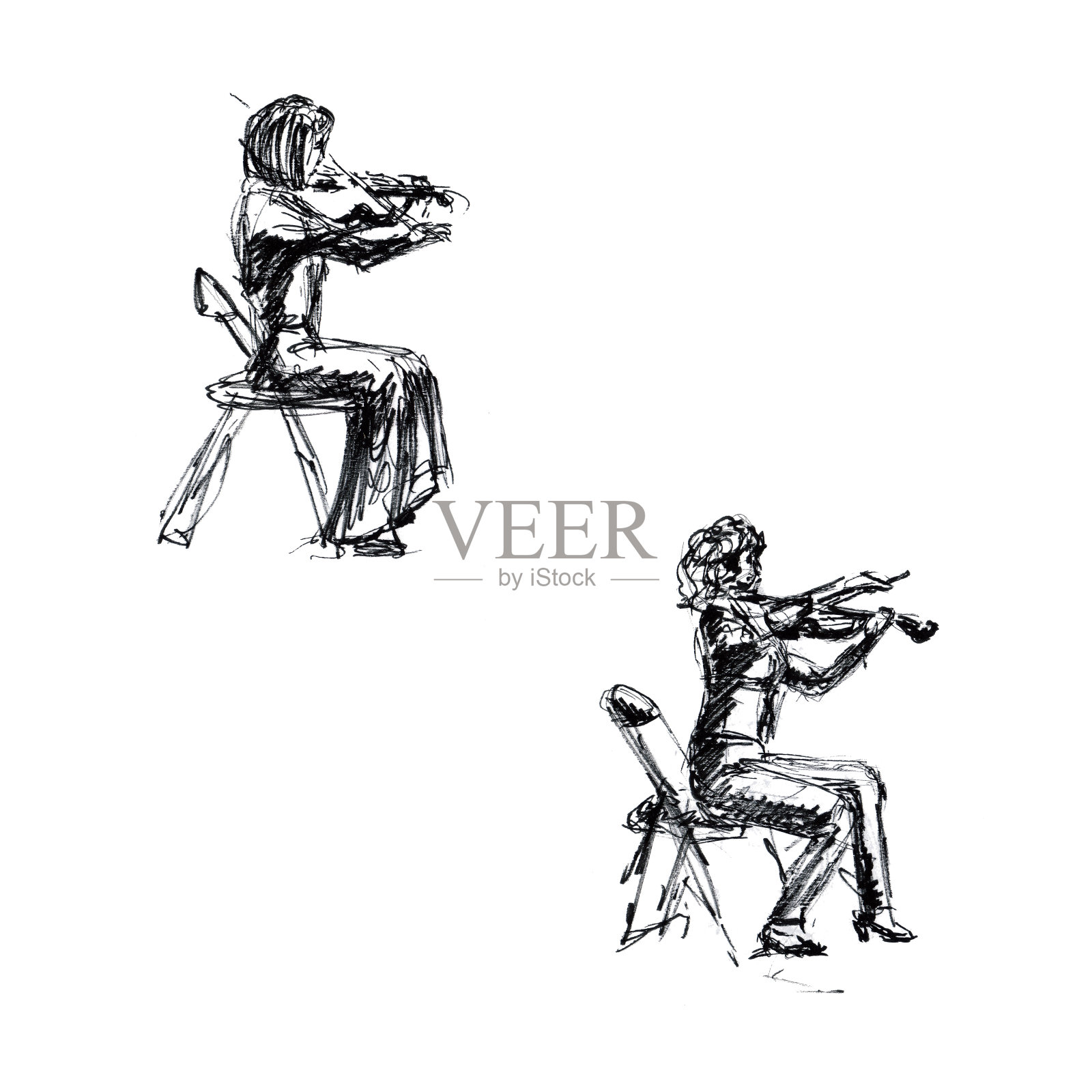 图形——音乐会上的素描，小提琴手，拿小提琴的女人设计元素图片