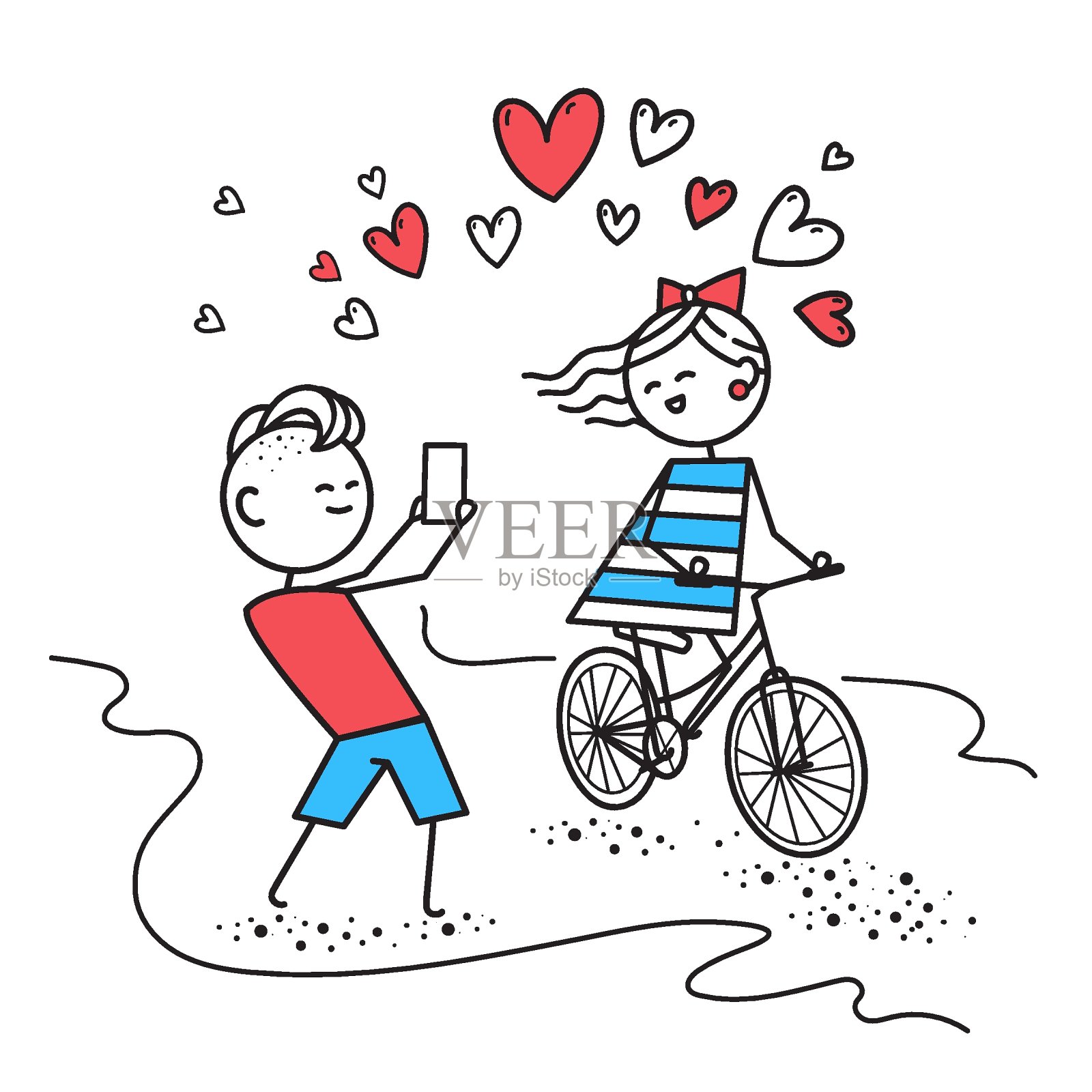骑自行车的男孩插画图片素材