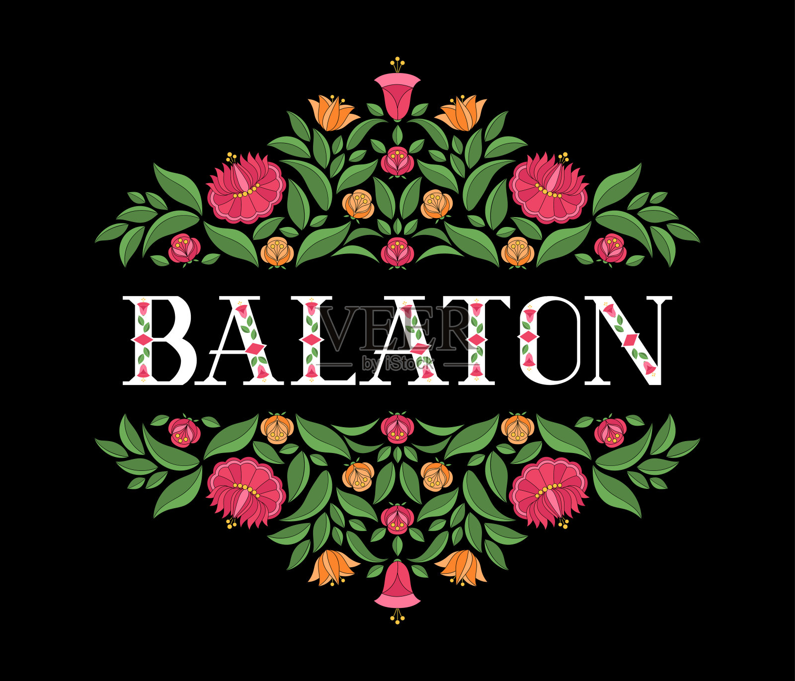 巴拉顿湖，匈牙利插图向量。背景与传统花卉图案从匈牙利刺绣装饰插画图片素材