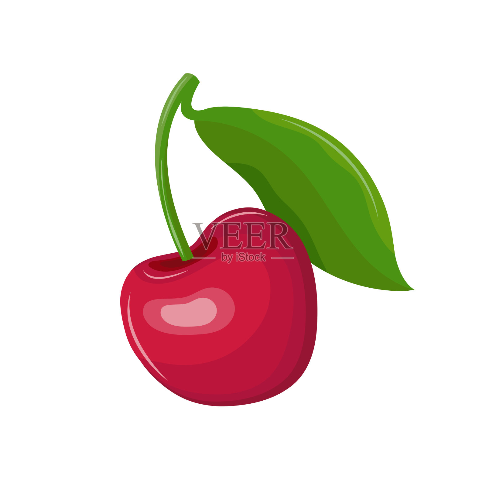白色背景上的矢量红樱桃。茎上有叶子的花园浆果。甜的水果。贝瑞图标。手绘矢量插图。插画图片素材