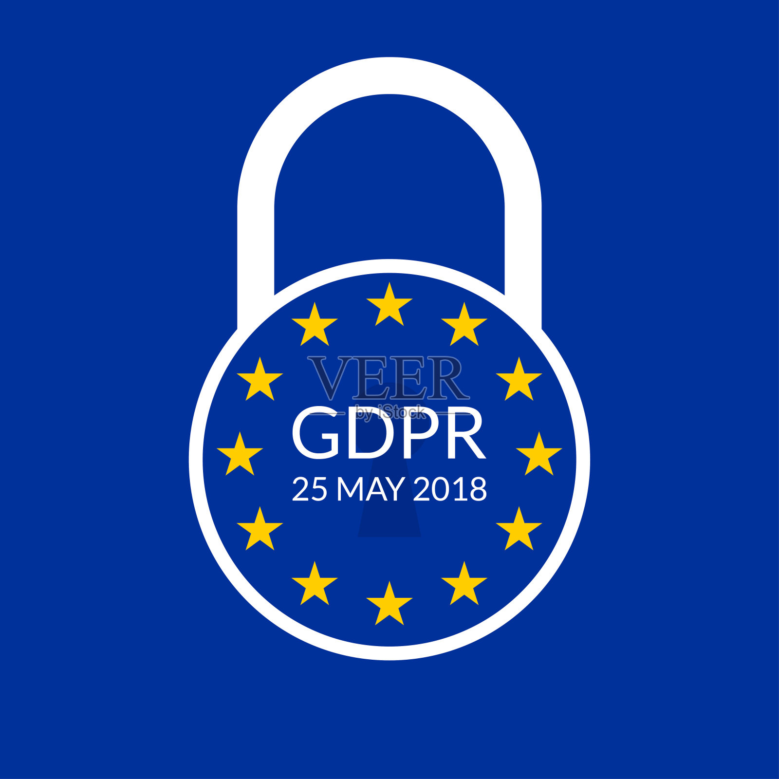 GDPR横幅。通用数据保护条例标志与欧盟旗帜和挂锁。矢量插图。插画图片素材