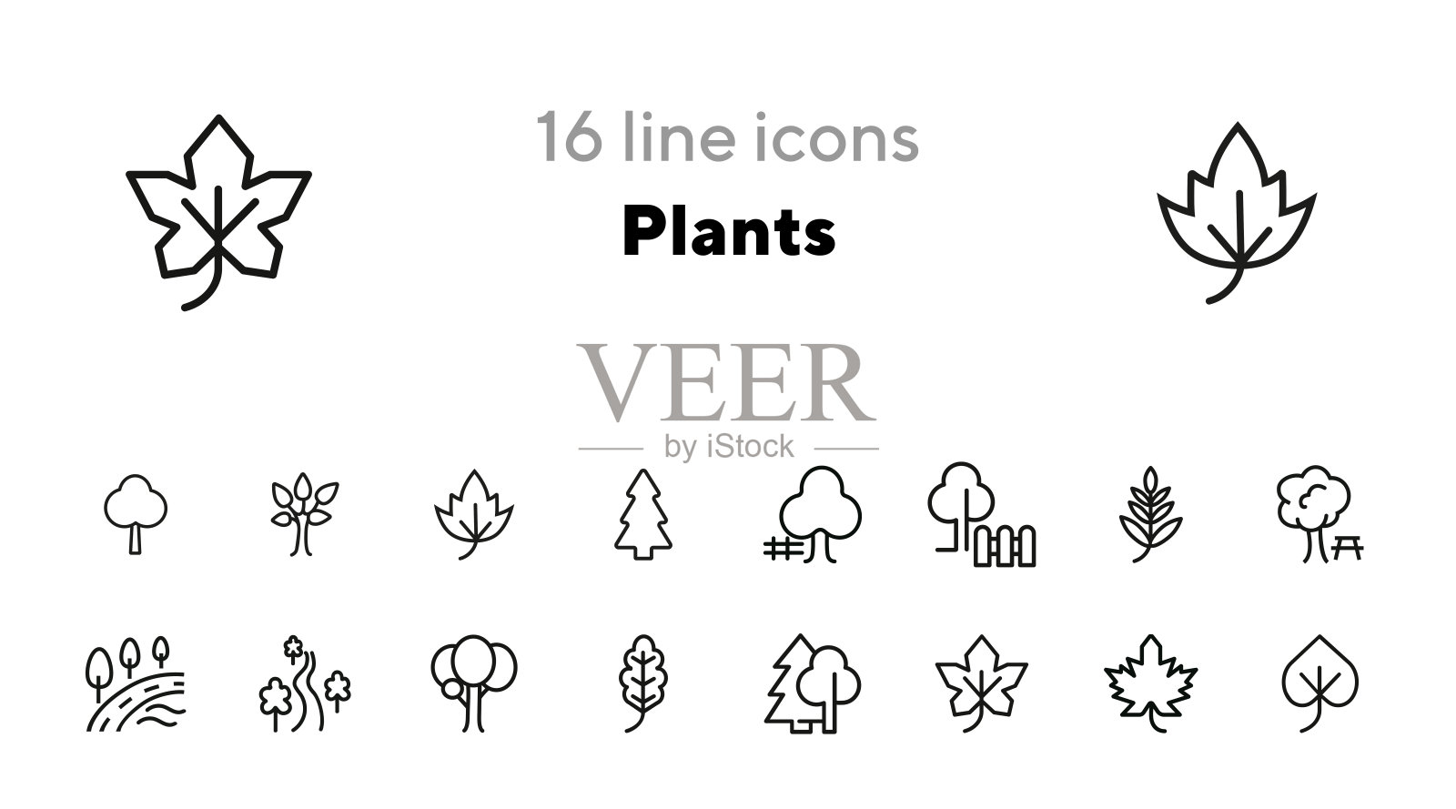 植物线条图标集图标素材