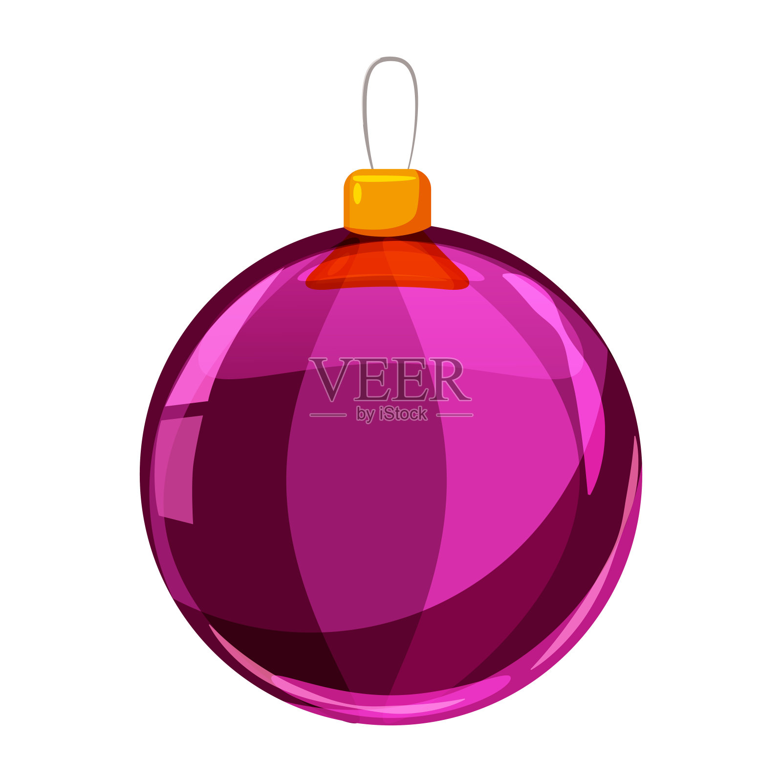 彩色圣诞紫球孤立在白色的背景。矢量插图。卡通风格设计元素图片