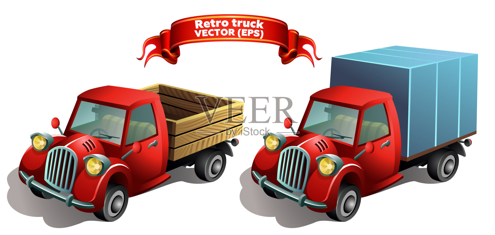 红色复古卡车和货车隔离在白色背景。插画图片素材
