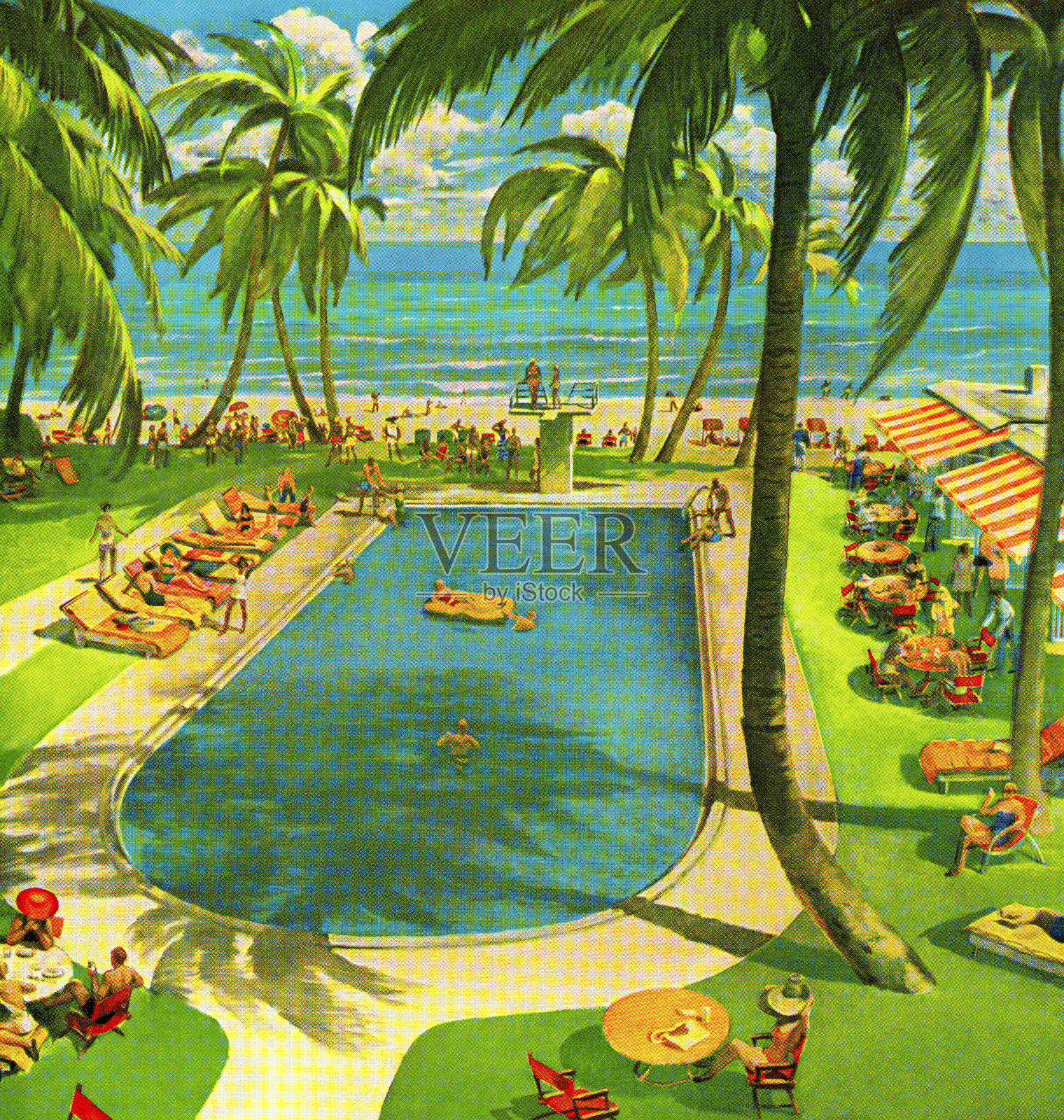 酒店游泳池插画图片素材