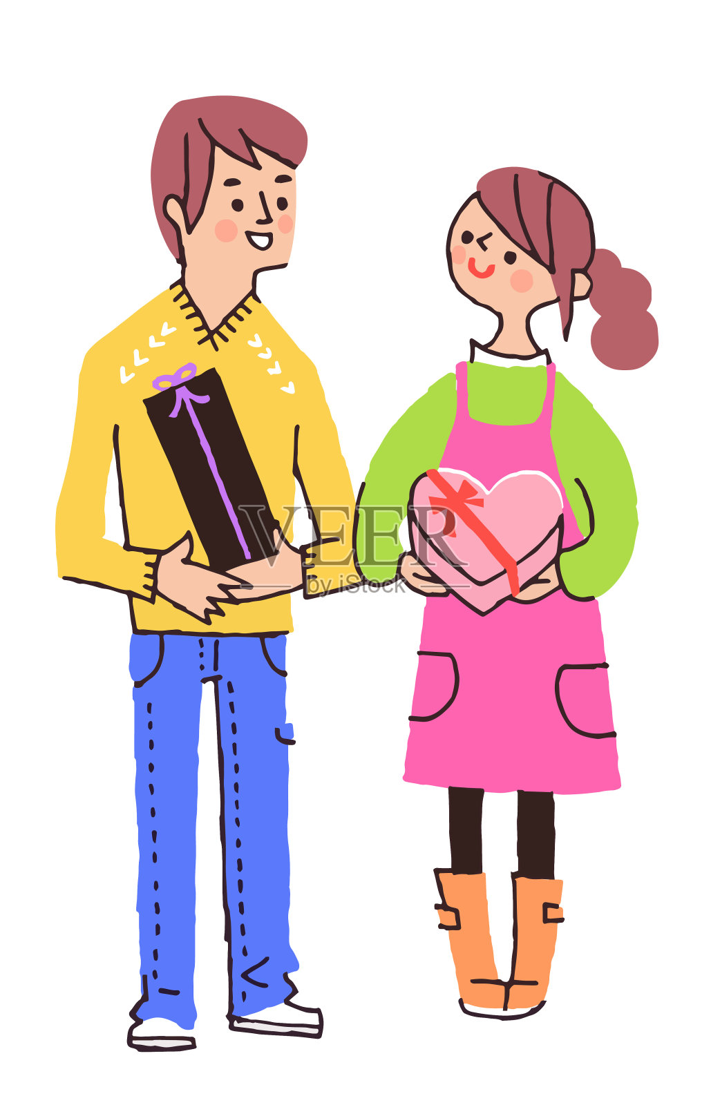快乐的夫妇拿着礼物盒插画图片素材