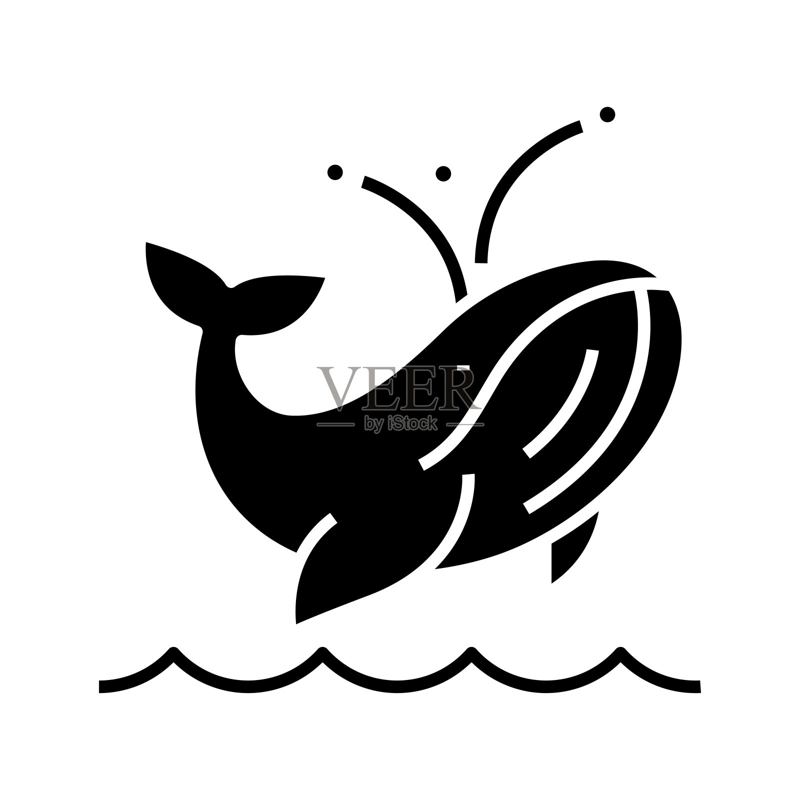 蓝鲸黑色图标，概念插图，矢量平面符号，象形符号设计元素图片