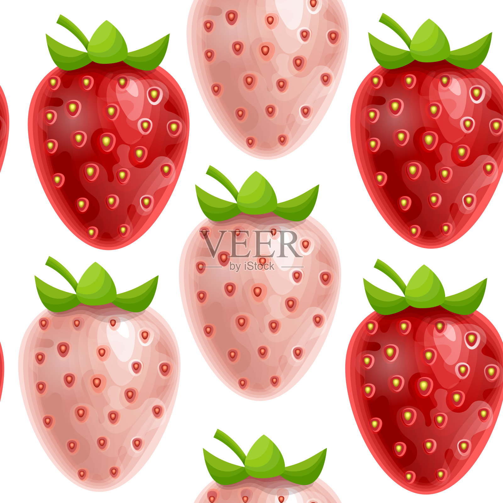 无缝和无尽的植物图案背景装饰草莓在白色的背景插画图片素材